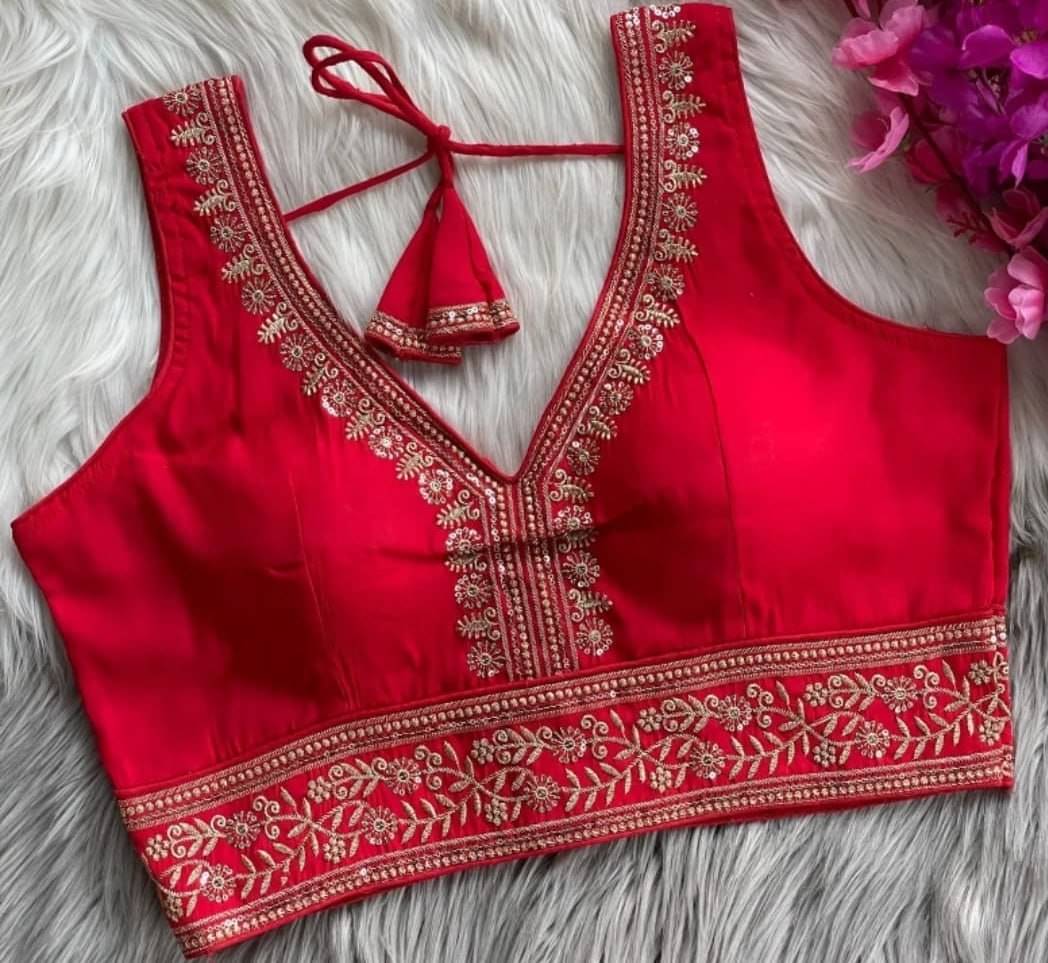     			Bigbest Feb Art Silk Readymade with Pad V-Neck Women's Blouse ( Red )
