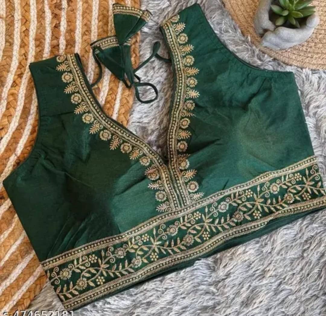     			Bigbest Feb Art Silk Readymade with Pad V-Neck Women's Blouse ( Green )