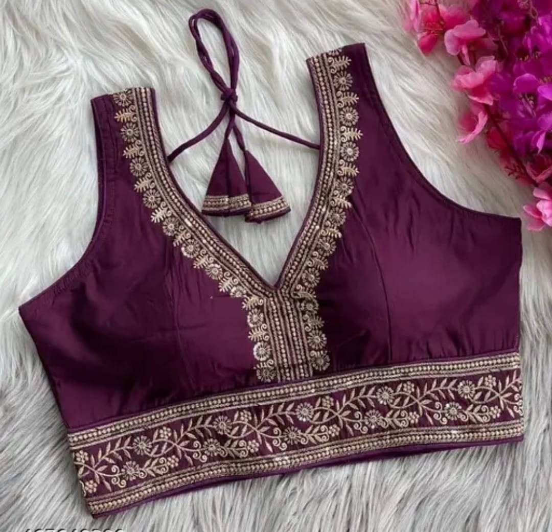Bigbest Feb Art Silk Readymade with Pad V-Neck Women's Blouse ( Wine )     			Bigbest Feb Art Silk Readymade with Pad V-Neck Women's Blouse ( Wine )