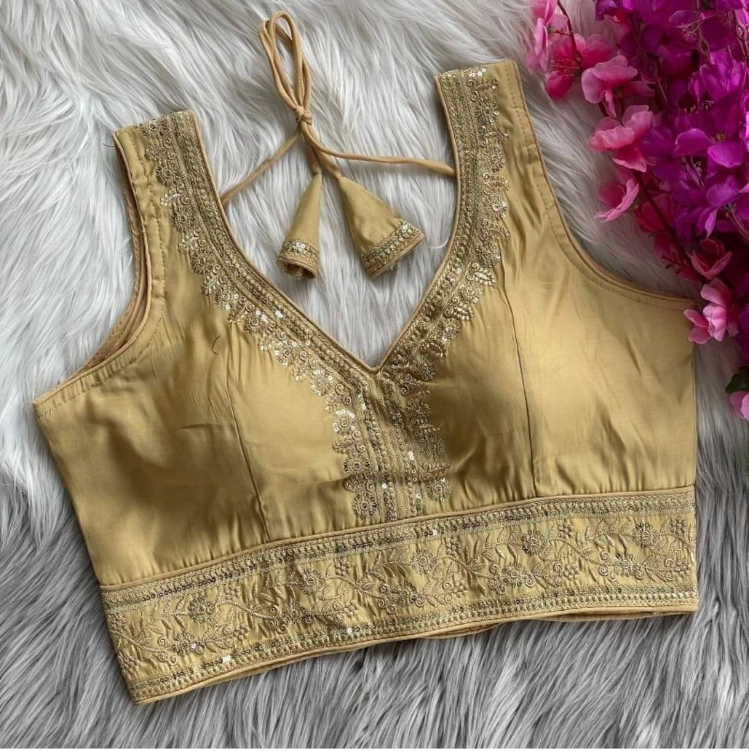     			Bigbest Feb Art Silk Readymade with Pad V-Neck Women's Blouse ( Gold )