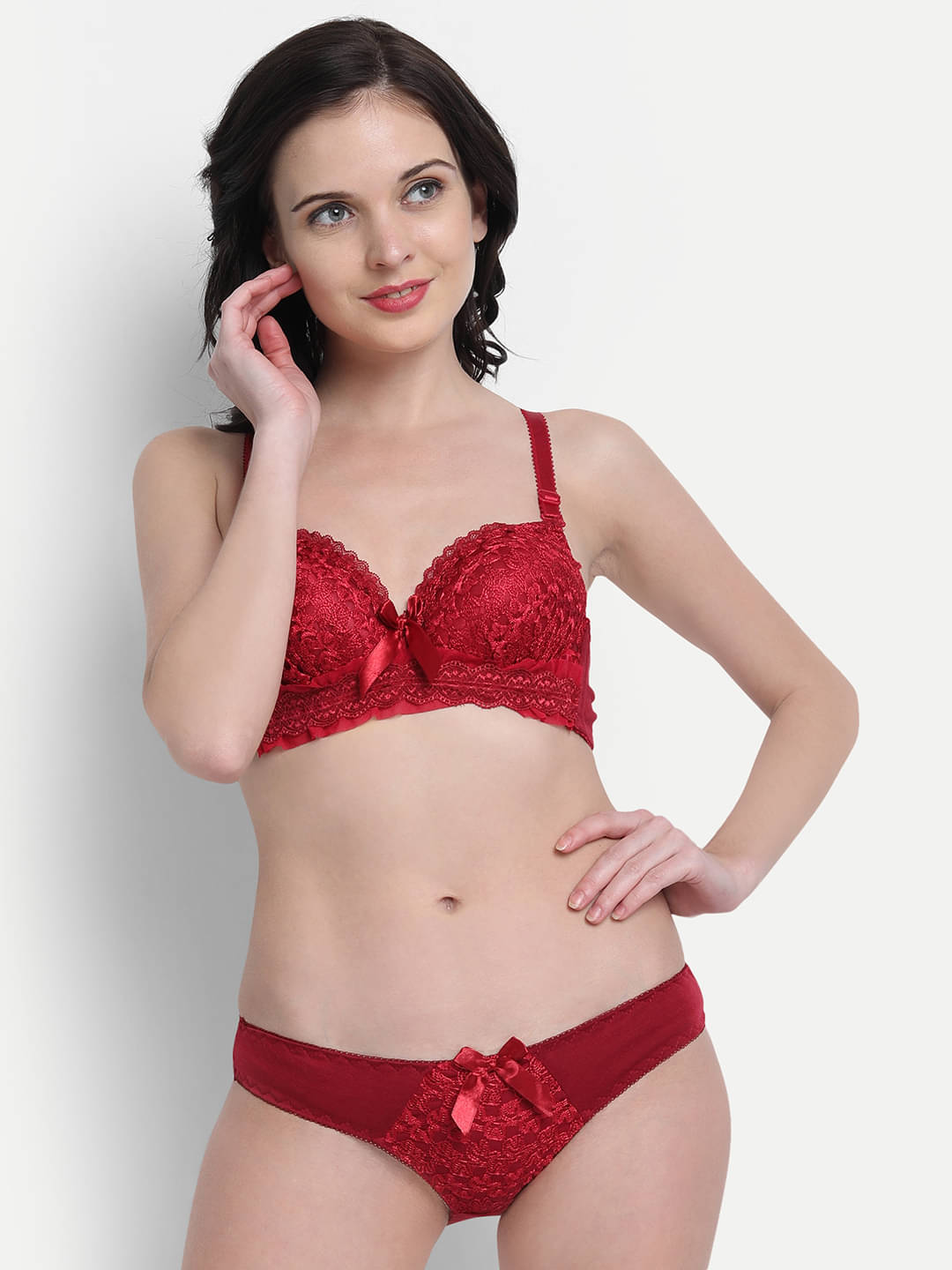 Bigbest Feb Lace Lightly Padded Bra & Panty Set ( Red , Pack of 1 )     			Bigbest Feb Lace Lightly Padded Bra & Panty Set ( Red , Pack of 1 )