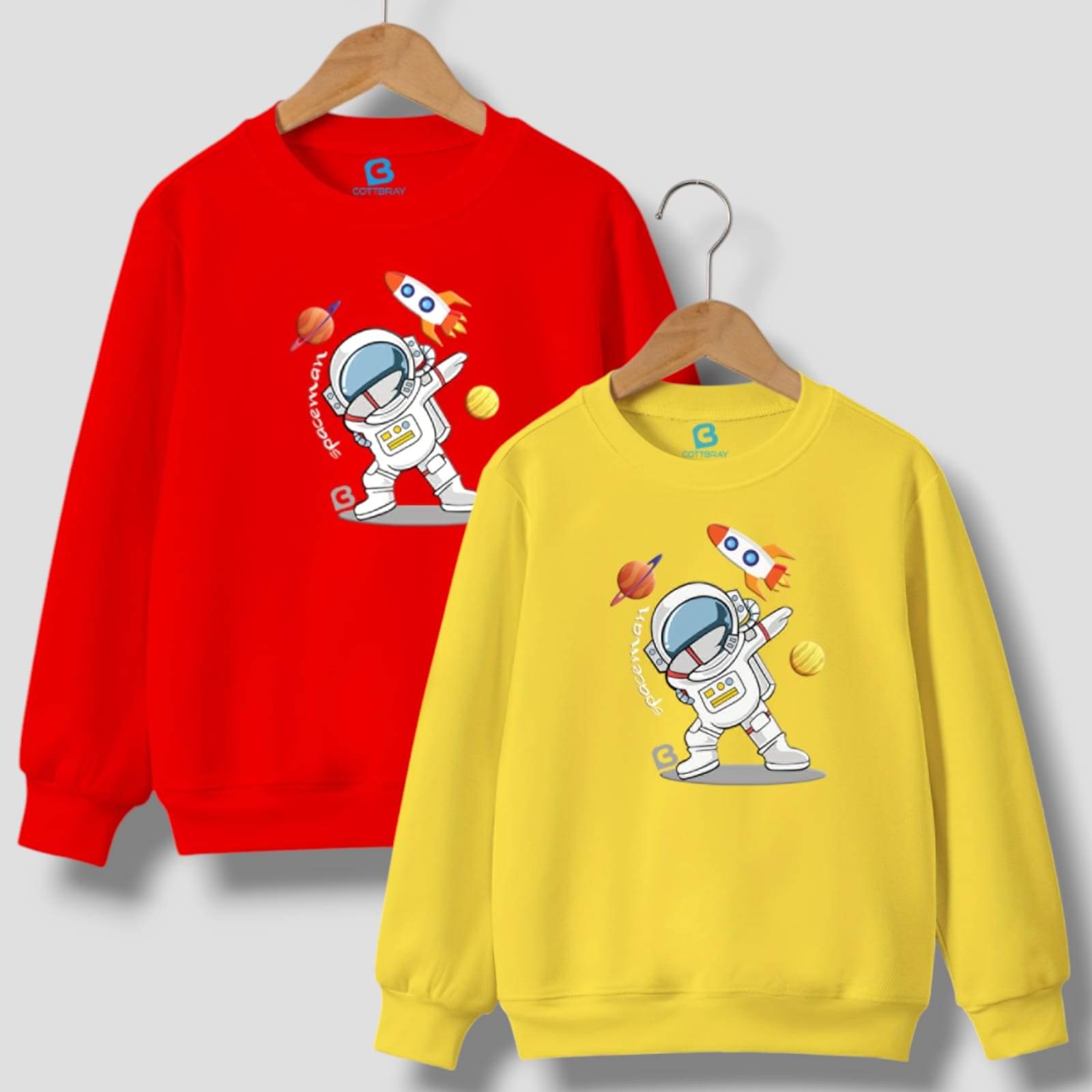     			COTTBRAY Pack of 2 Boys Fleece Sweatshirt ( Red,Yellow )