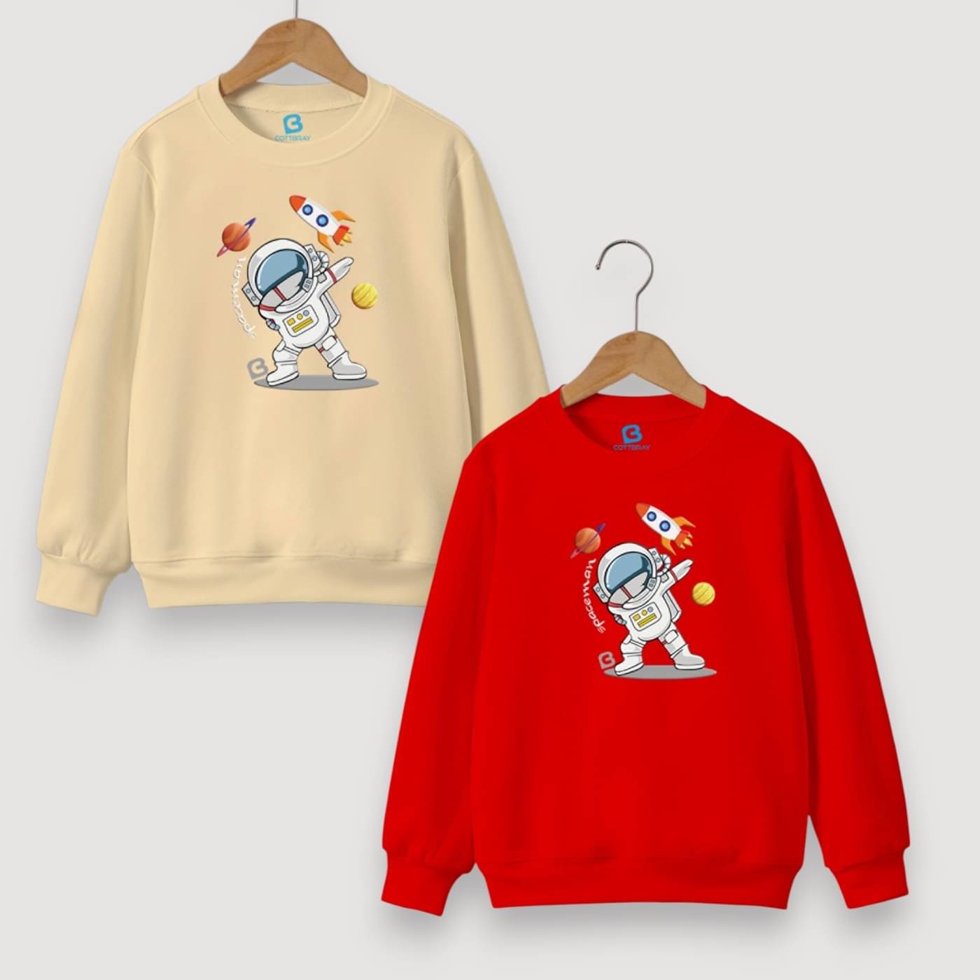     			COTTBRAY Pack of 2 Boys Fleece Sweatshirt ( Red,Beige )