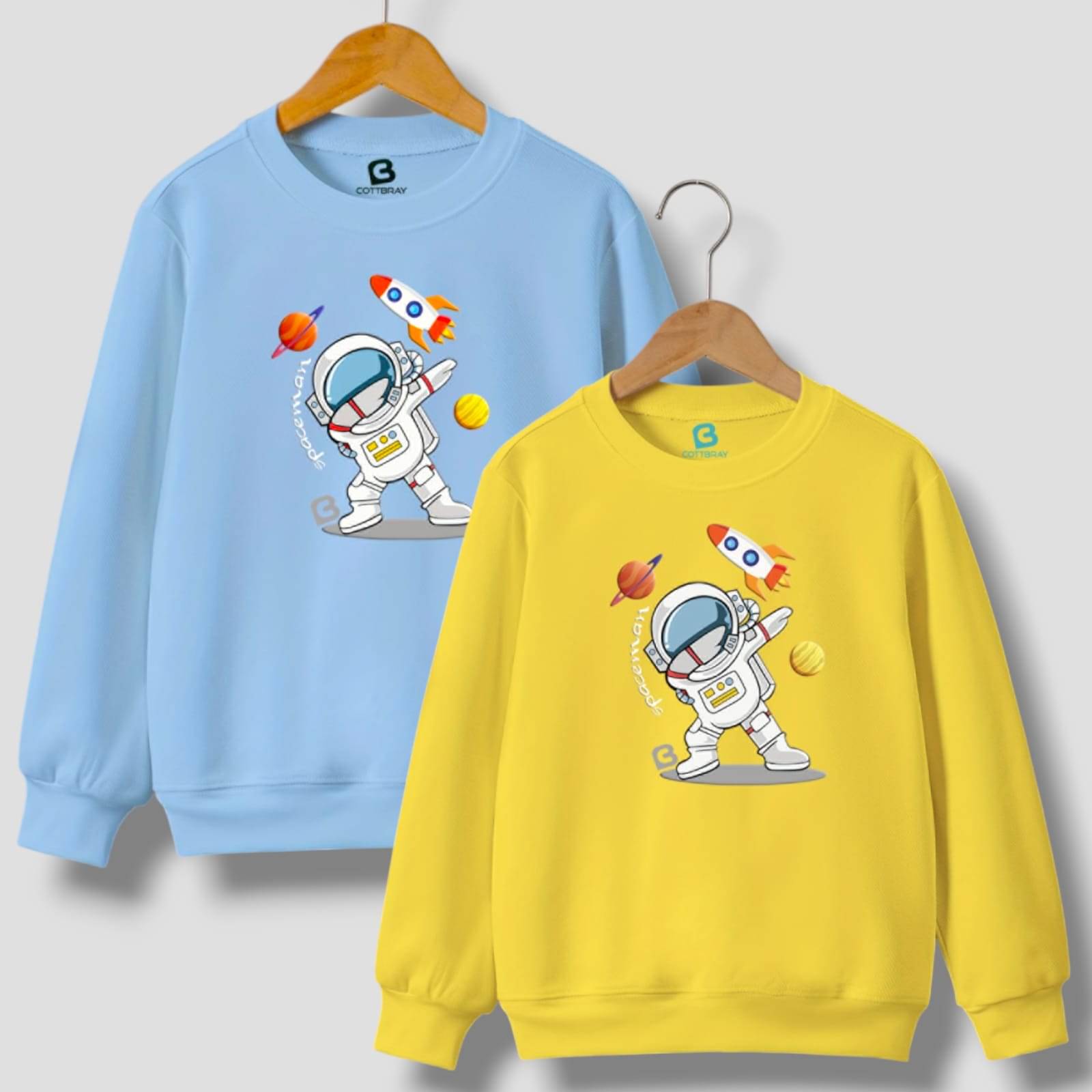     			COTTBRAY Pack of 2 Boys Fleece Sweatshirt ( Sky Blue,Yellow )