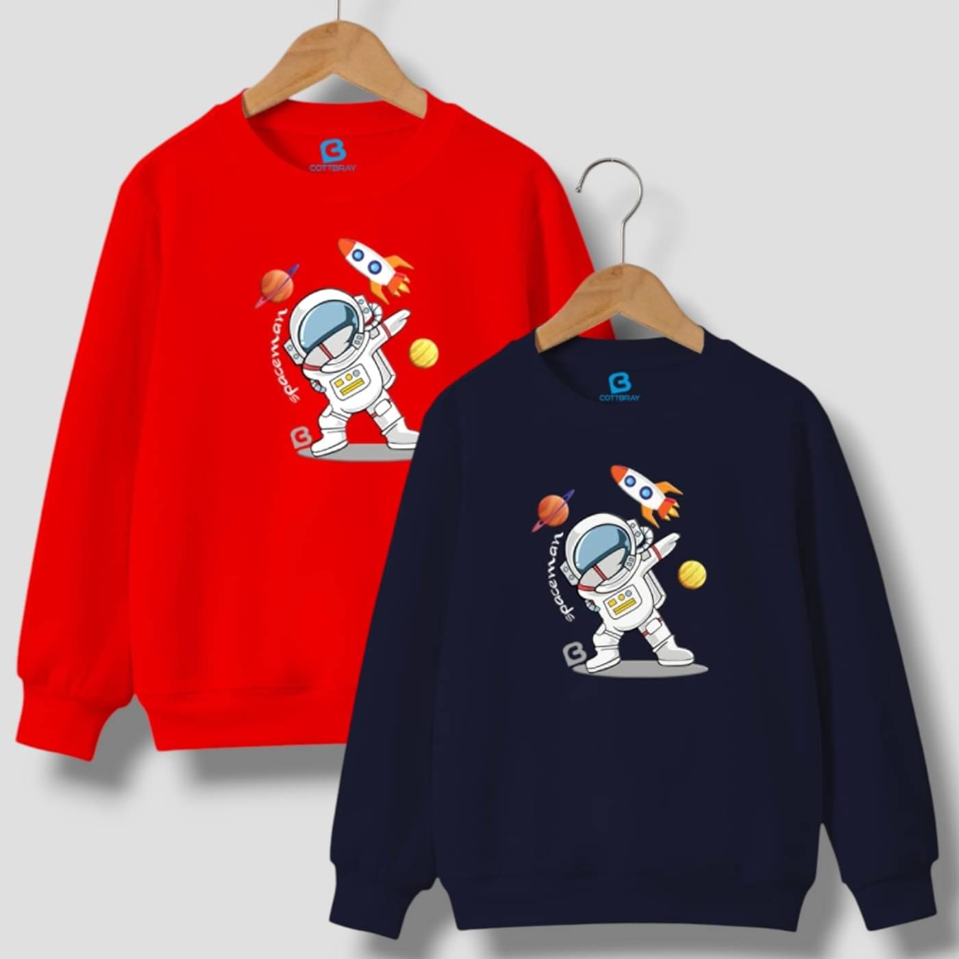     			COTTBRAY Pack of 2 Boys Fleece Sweatshirt ( Red,Navy Blue )