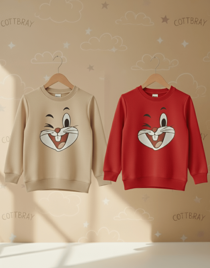     			COTTBRAY Pack of 2 Boys Fleece Sweatshirt ( Red,Beige )