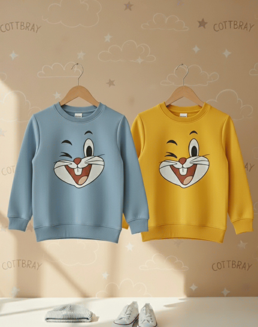     			COTTBRAY Pack of 2 Boys Fleece Sweatshirt ( Sky Blue,Yellow )