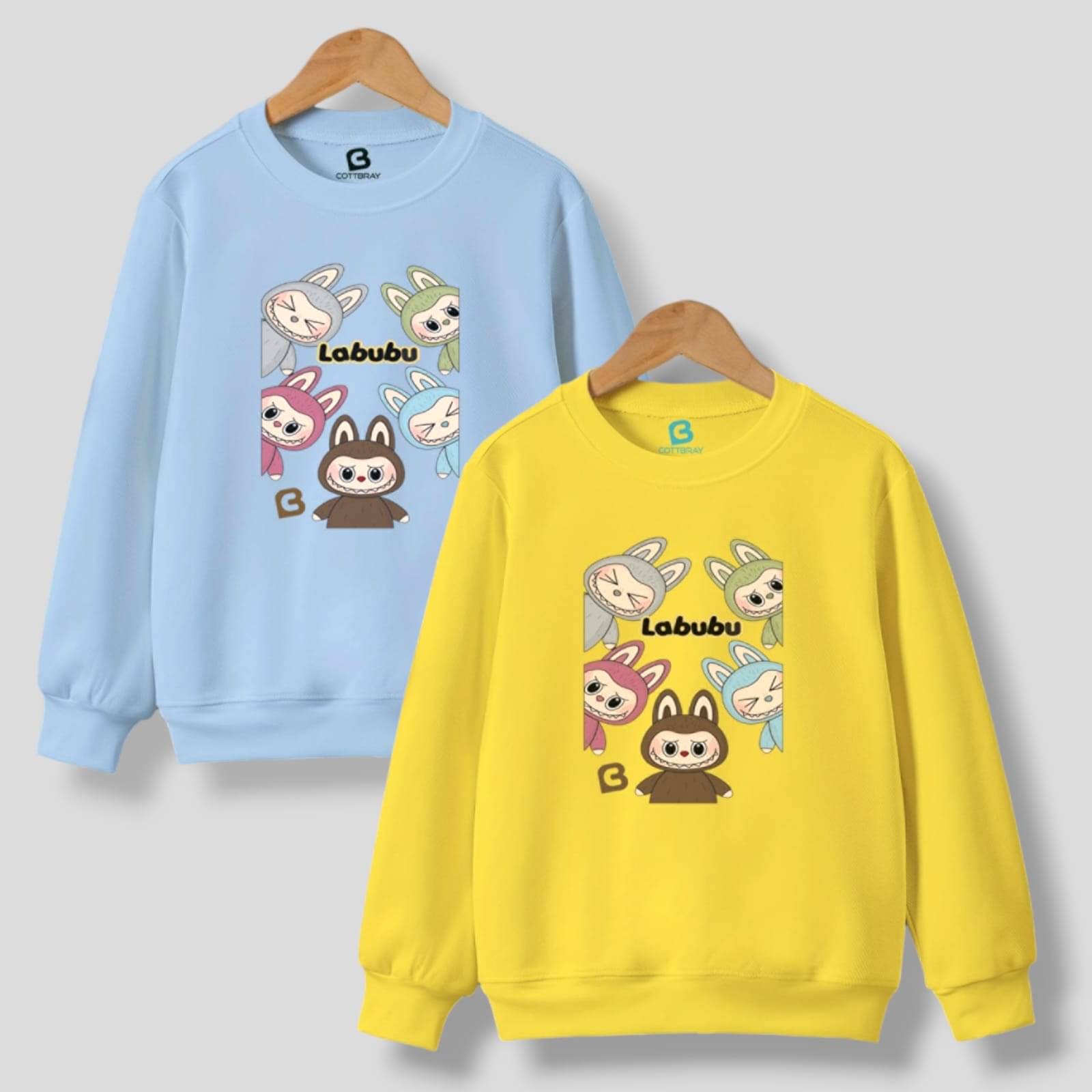     			COTTBRAY Pack of 2 Girls Fleece Sweatshirt ( Sky Blue,Yellow )