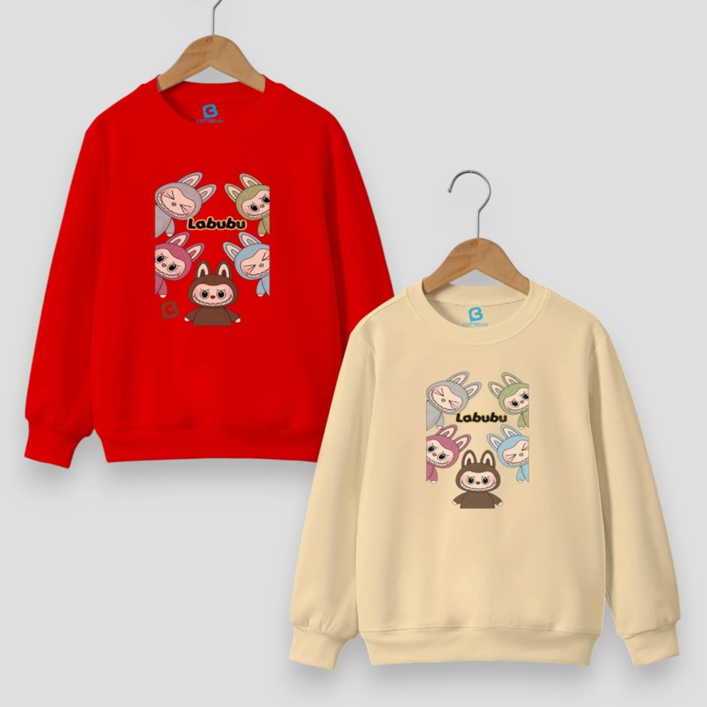     			COTTBRAY Pack of 2 Girls Fleece Sweatshirt ( Red,Beige )