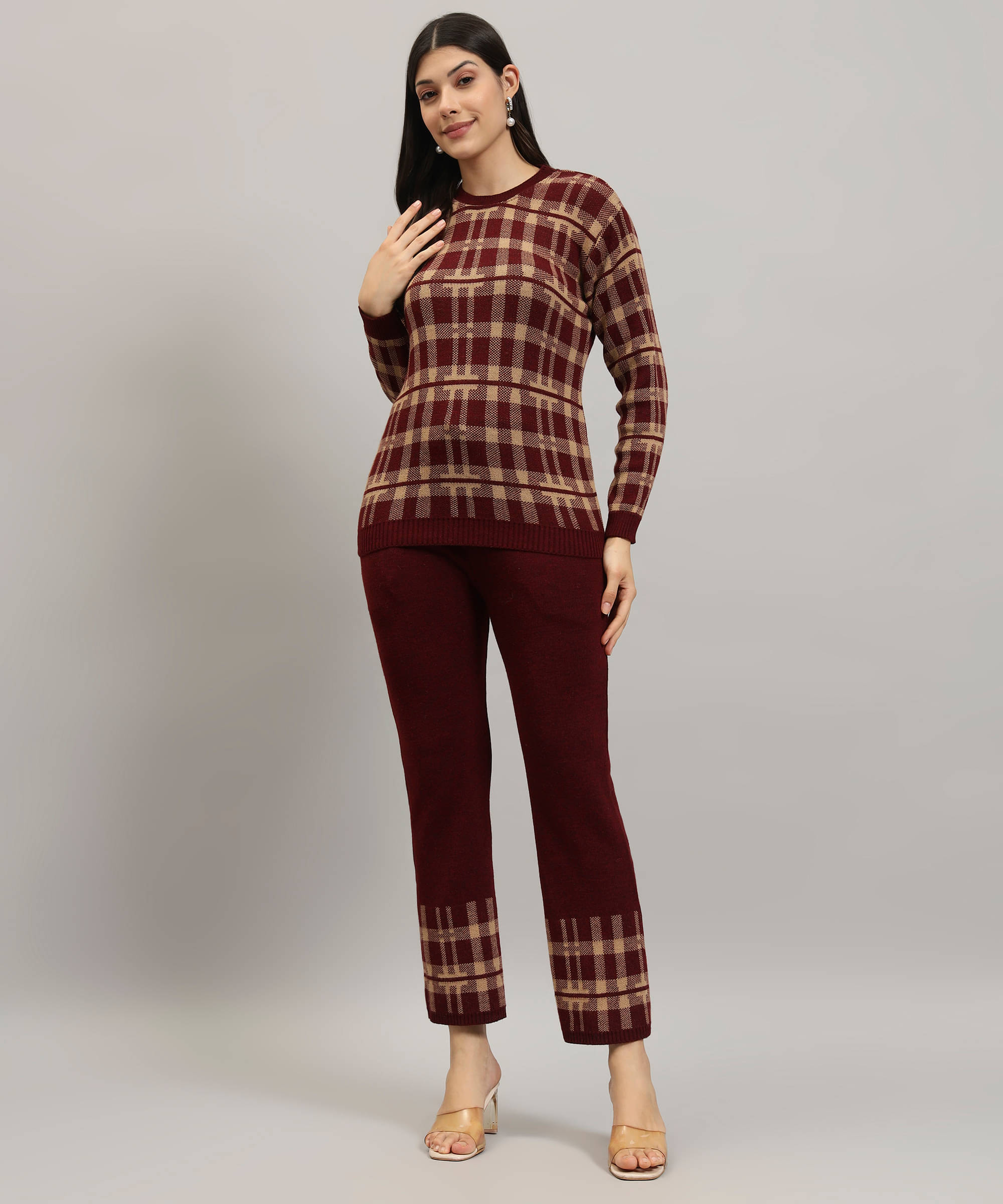     			Canblar Women Colorblock Top With Palazzos Co-Ord Set ( Maroon )
