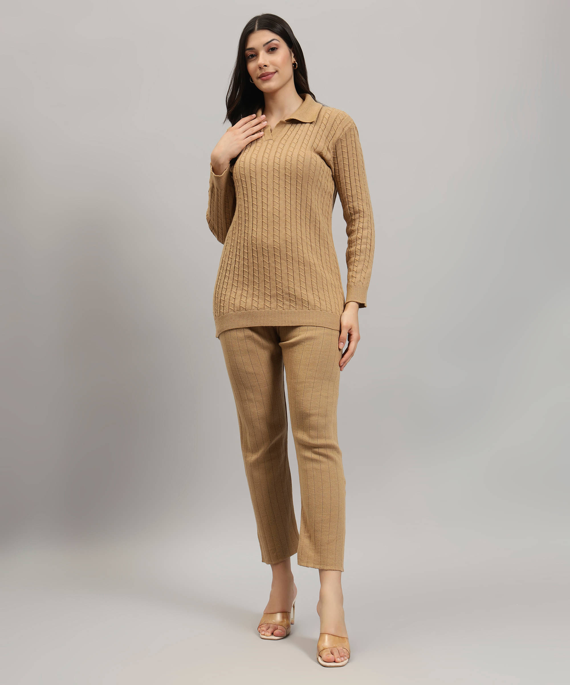     			Canblar Women Solid Top With Palazzos Co-Ord Set ( Cream )