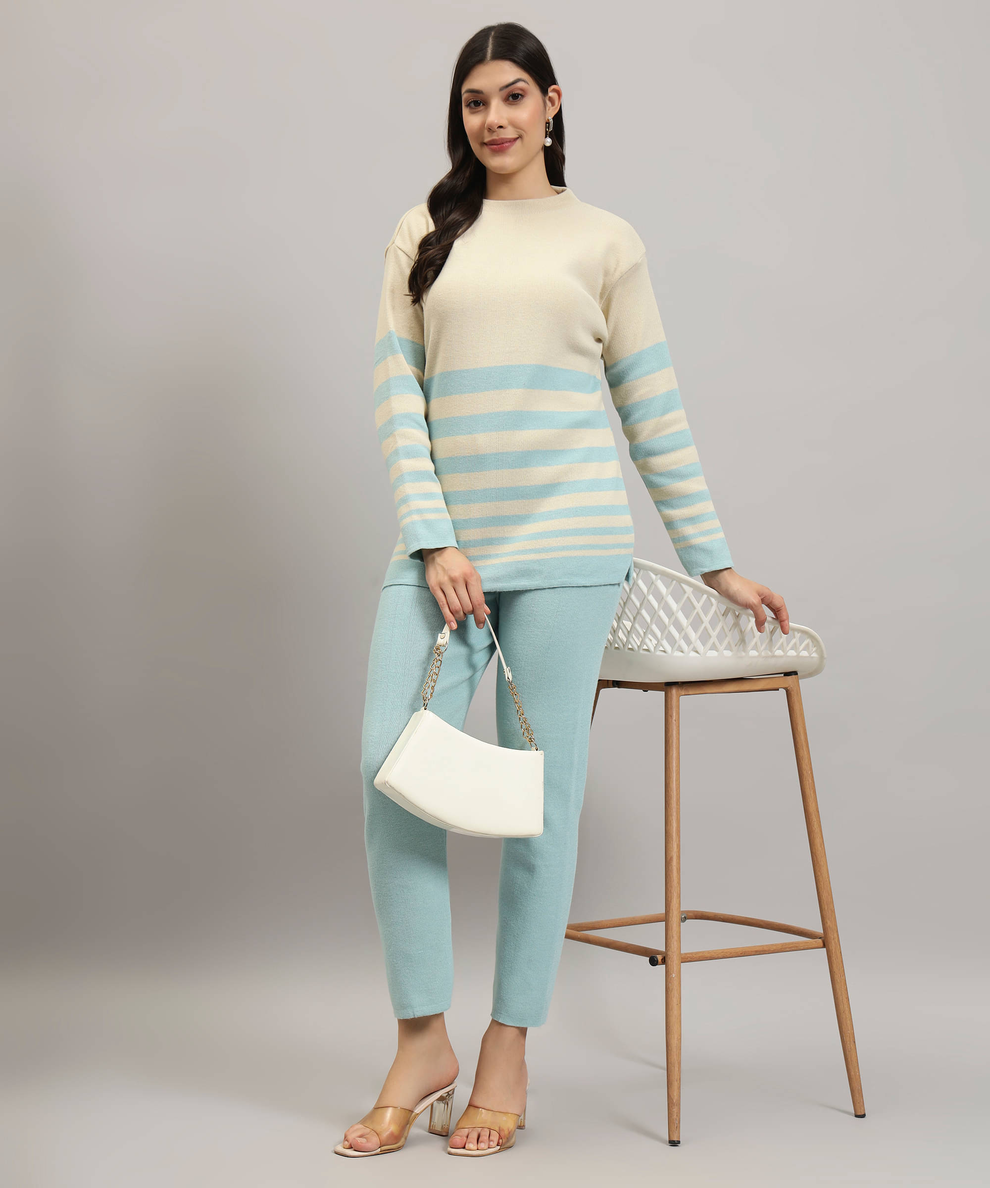     			Canblar Women Striped Top With Palazzos Co-Ord Set ( Sea Green )