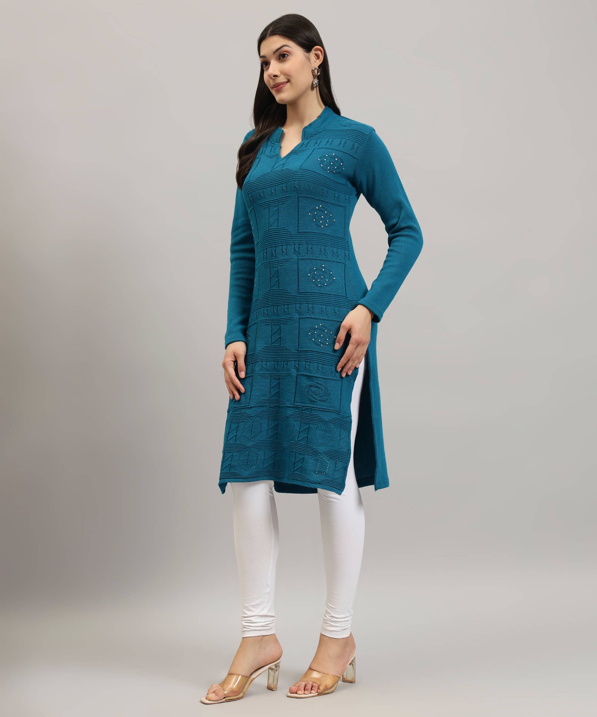 Canblar Women Woollen Solid Straight Kurti ( Blue ) Canblar Women Woollen Solid Straight Kurti ( Blue )
