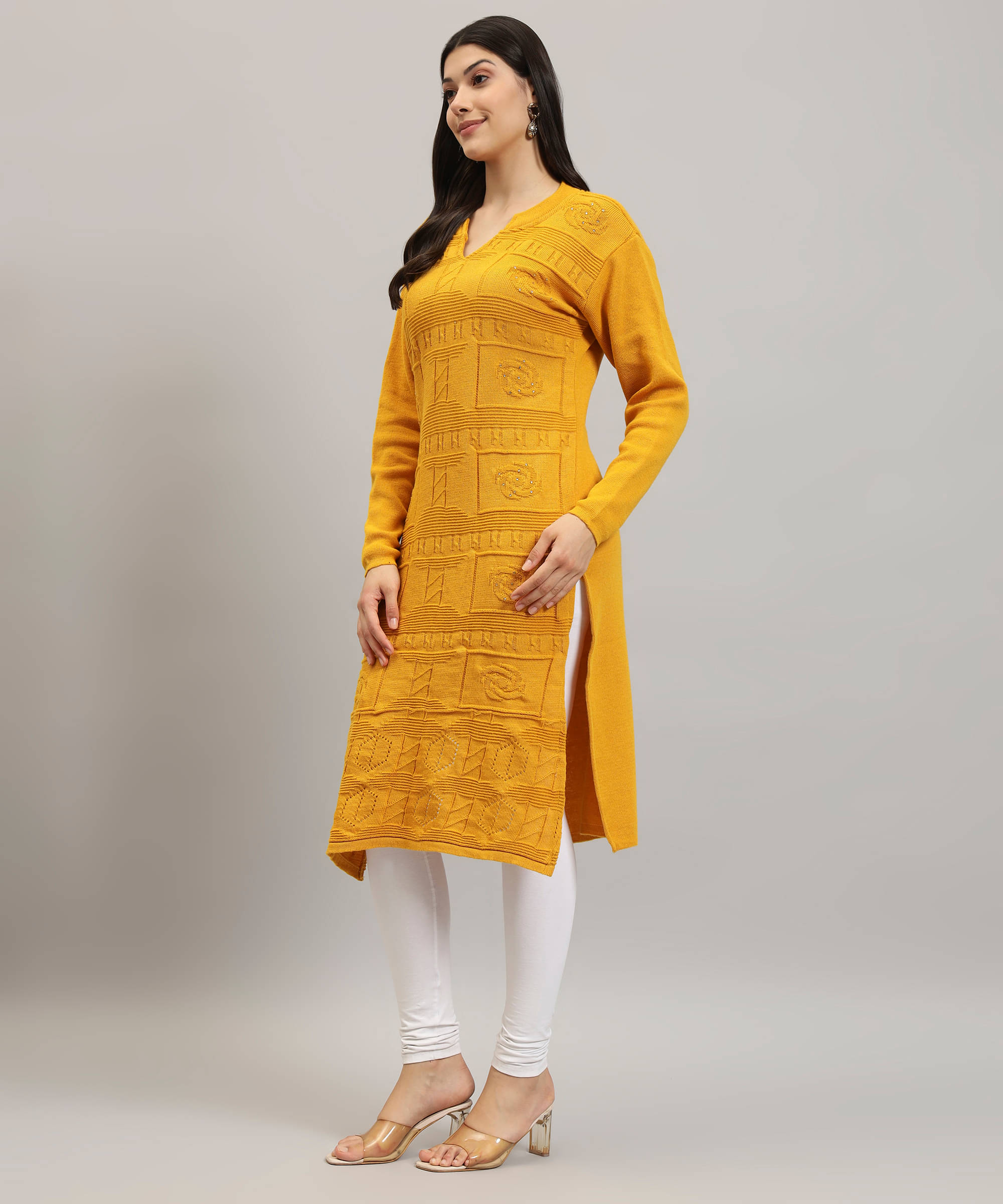     			Canblar Women Woollen Solid Straight Kurti ( Yellow )