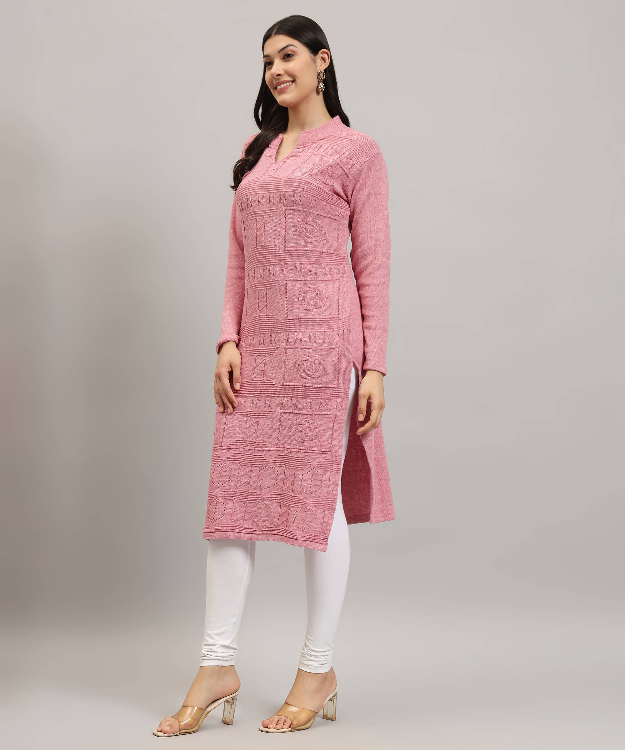 Canblar Women Woollen Solid Straight Kurti ( Peach ) Canblar Women Woollen Solid Straight Kurti ( Peach )
