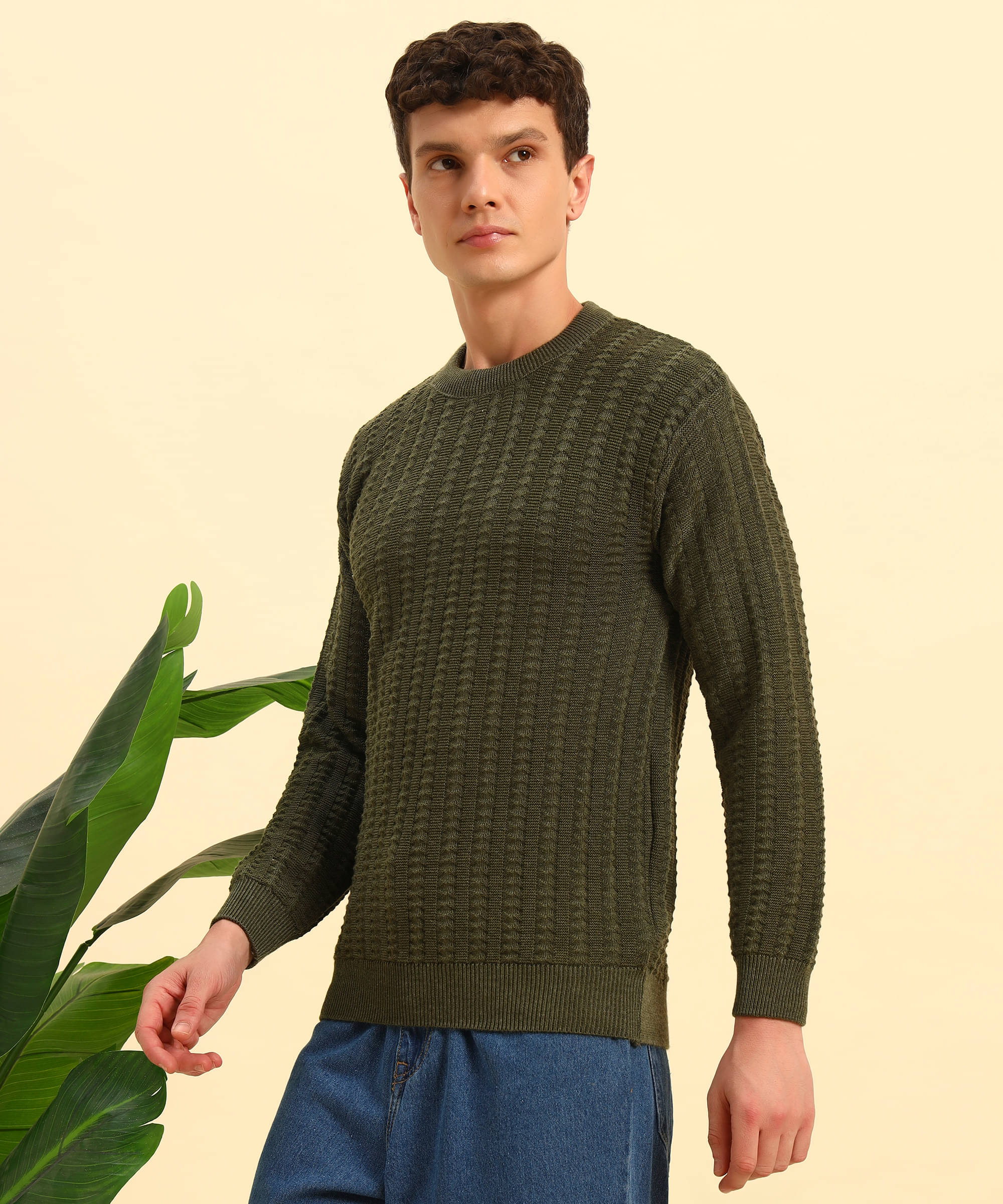    			Canblar Woollen Blend Round Neck Men's Full Sleeves Pullover Sweater - Green ( Pack of 1 )