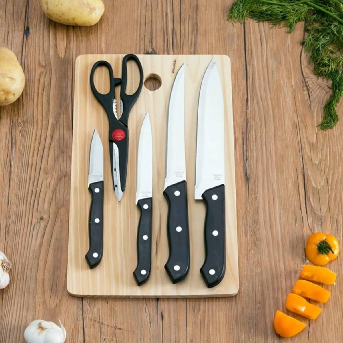     			Chopping Board with Knife Set and Scissor