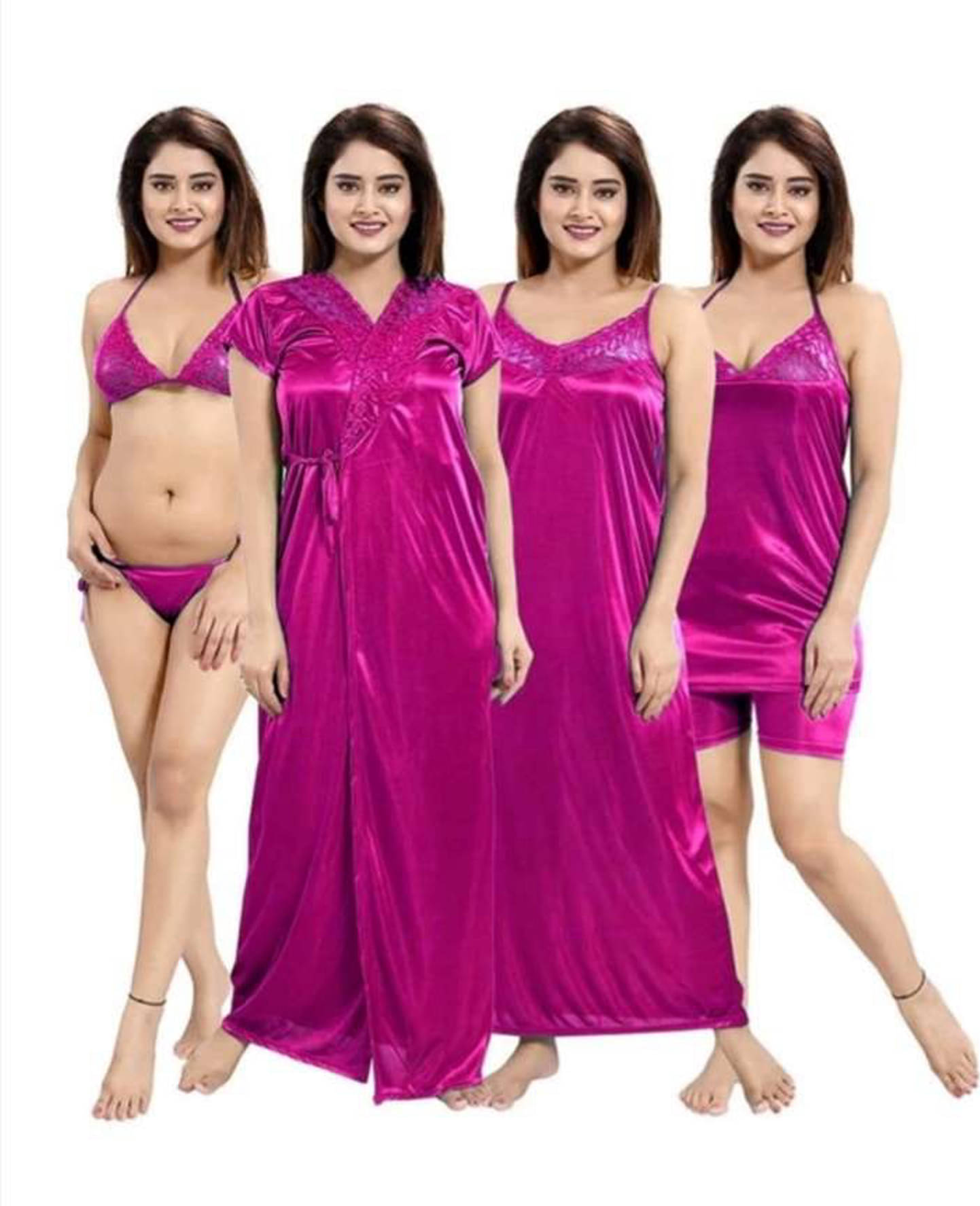     			DIVYASTRI FASHION Satin Solid Women Nighty With Robe ( Magenta )
