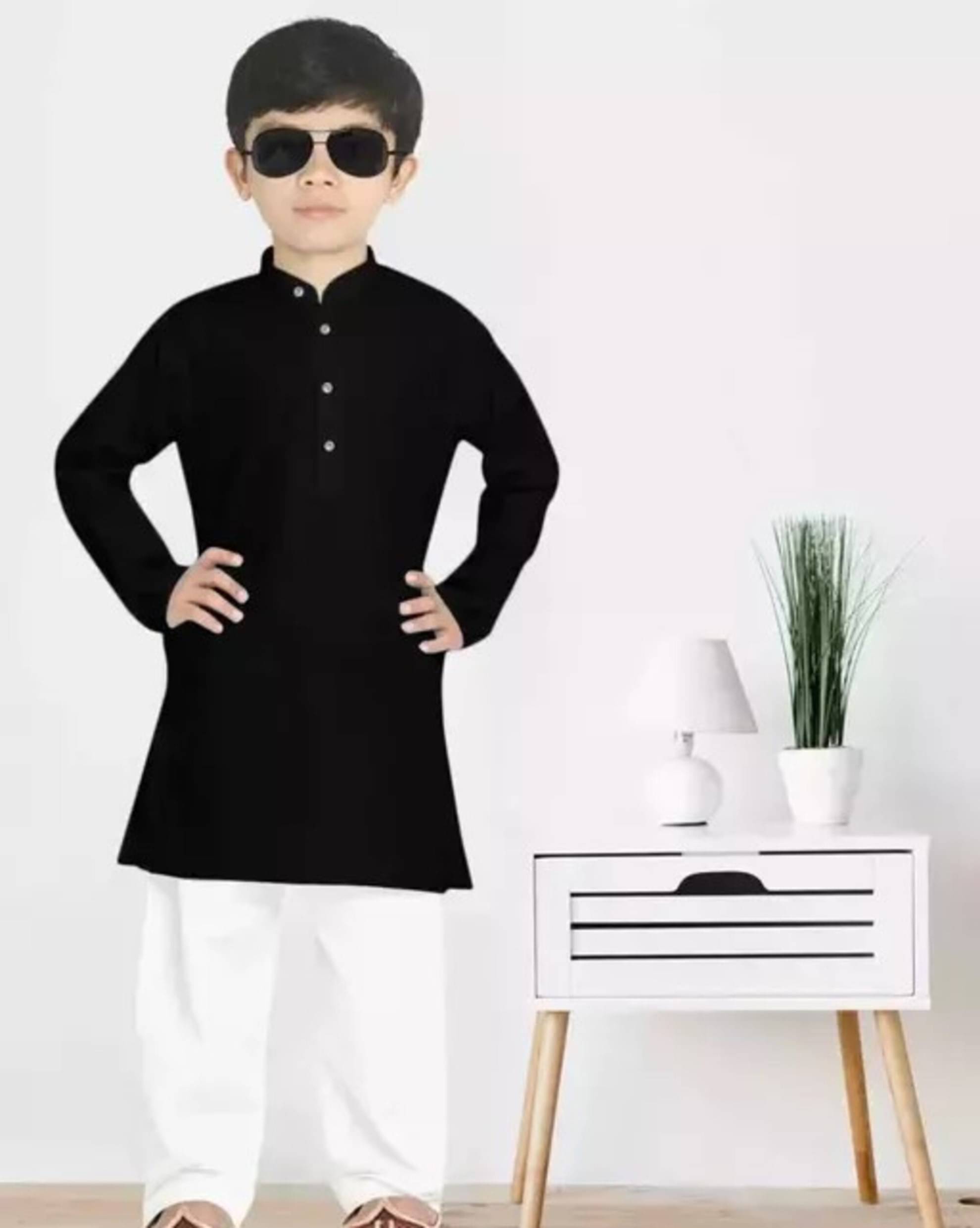     			Digimart Boys Cotton Blend Black Kurta Pyjama Set ( Pack of 1 )