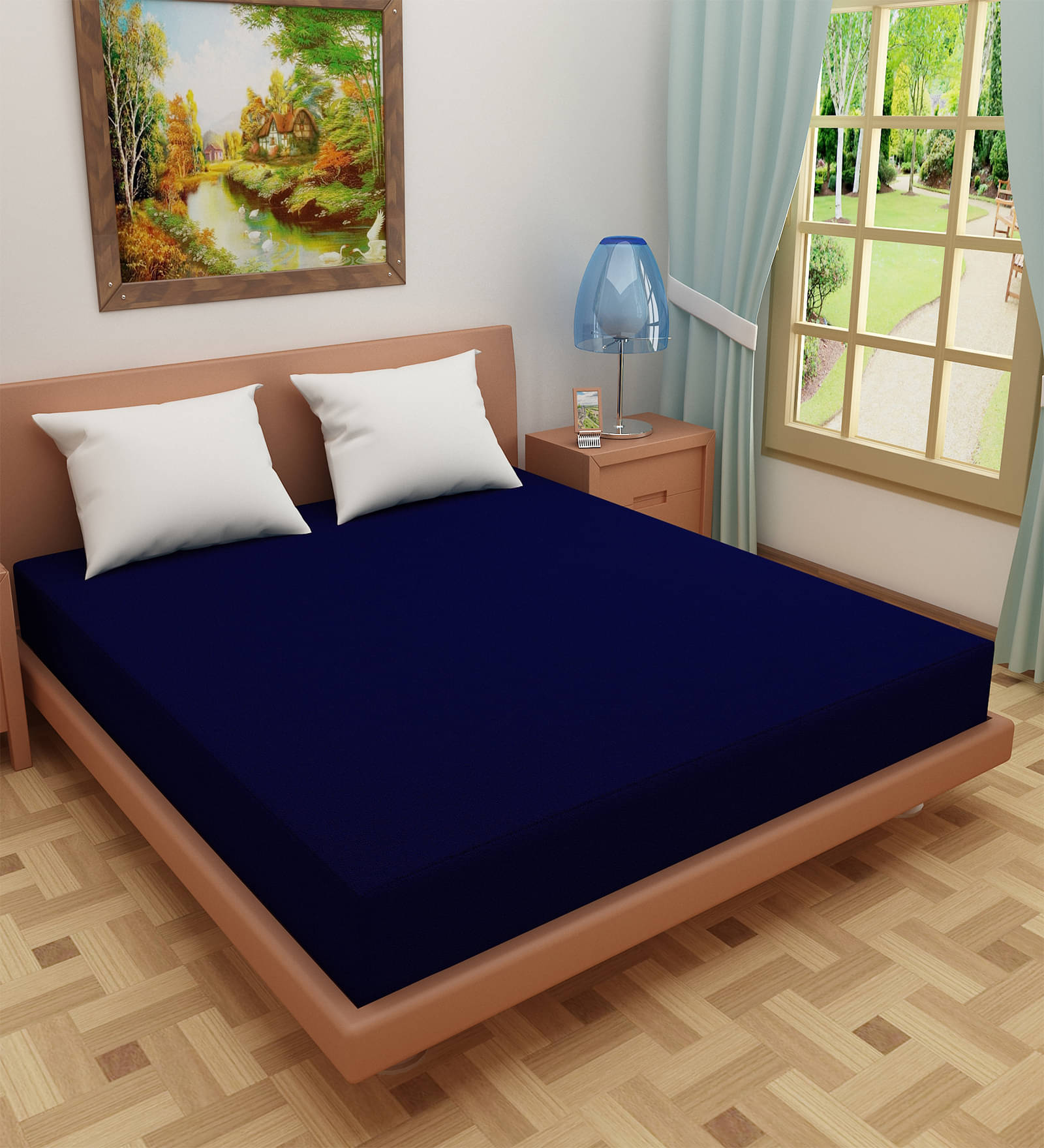Dream Care Blue Cotton Mattress Cover     			Dream Care Blue Cotton Mattress Cover