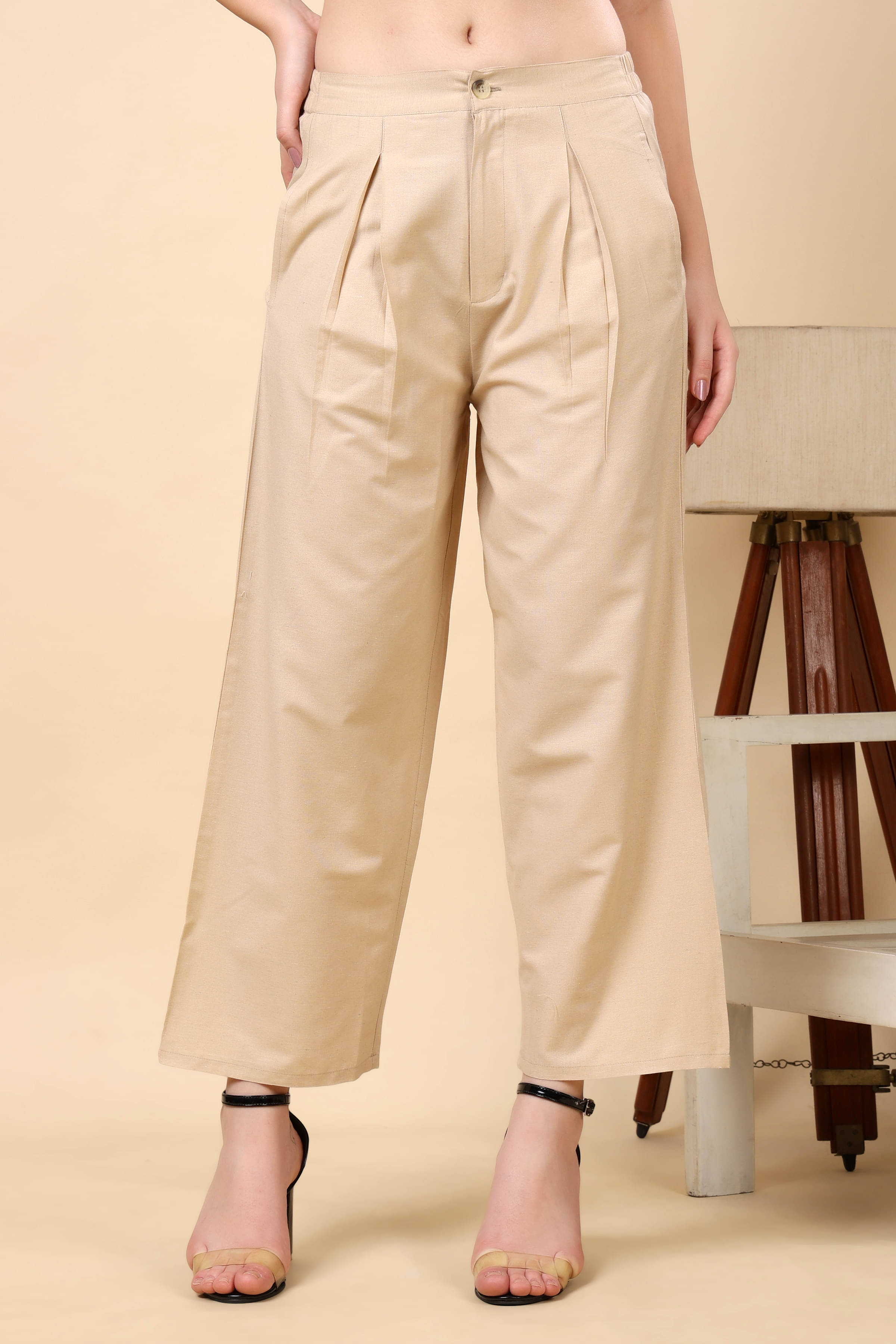     			FASHJONS 360 Women Cotton Casual Trousers ( Beige )