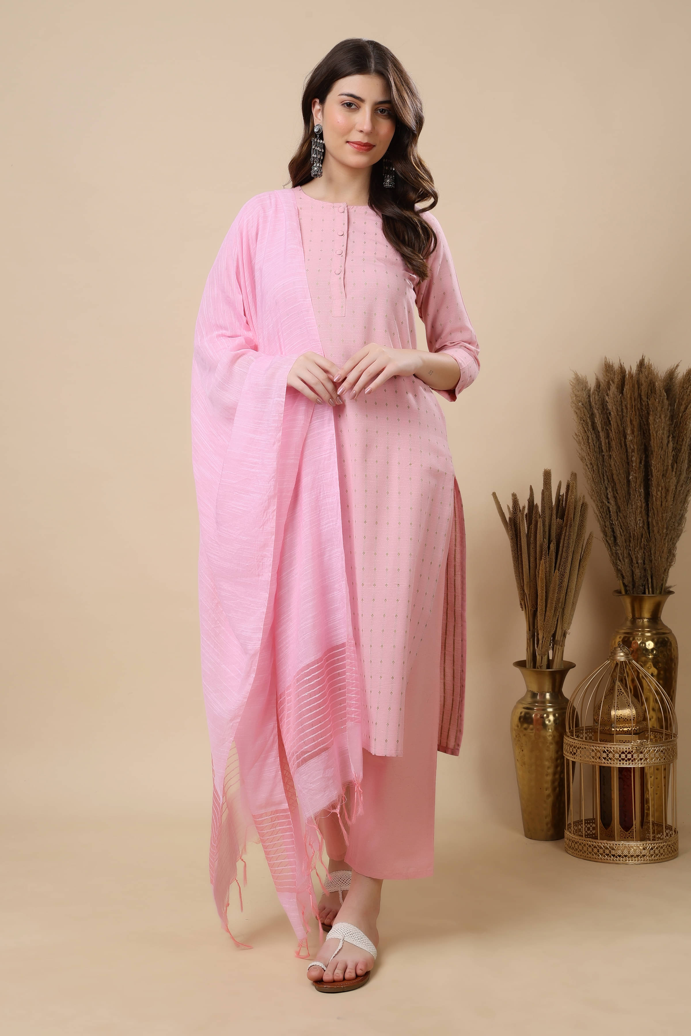     			FASHJONS 360 Women Cotton Embroidered Straight Kurti With Harems Pants ( Pink )
