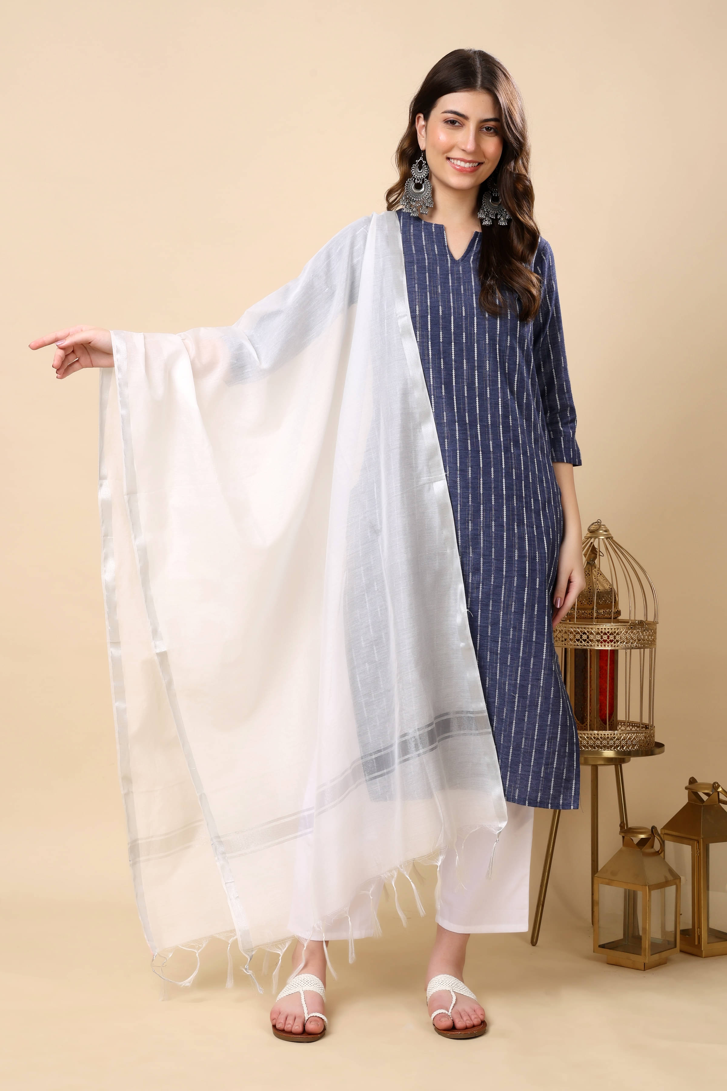     			FASHJONS 360 Women Cotton Embroidered Straight Kurti With Harems Pants ( Dark Blue )