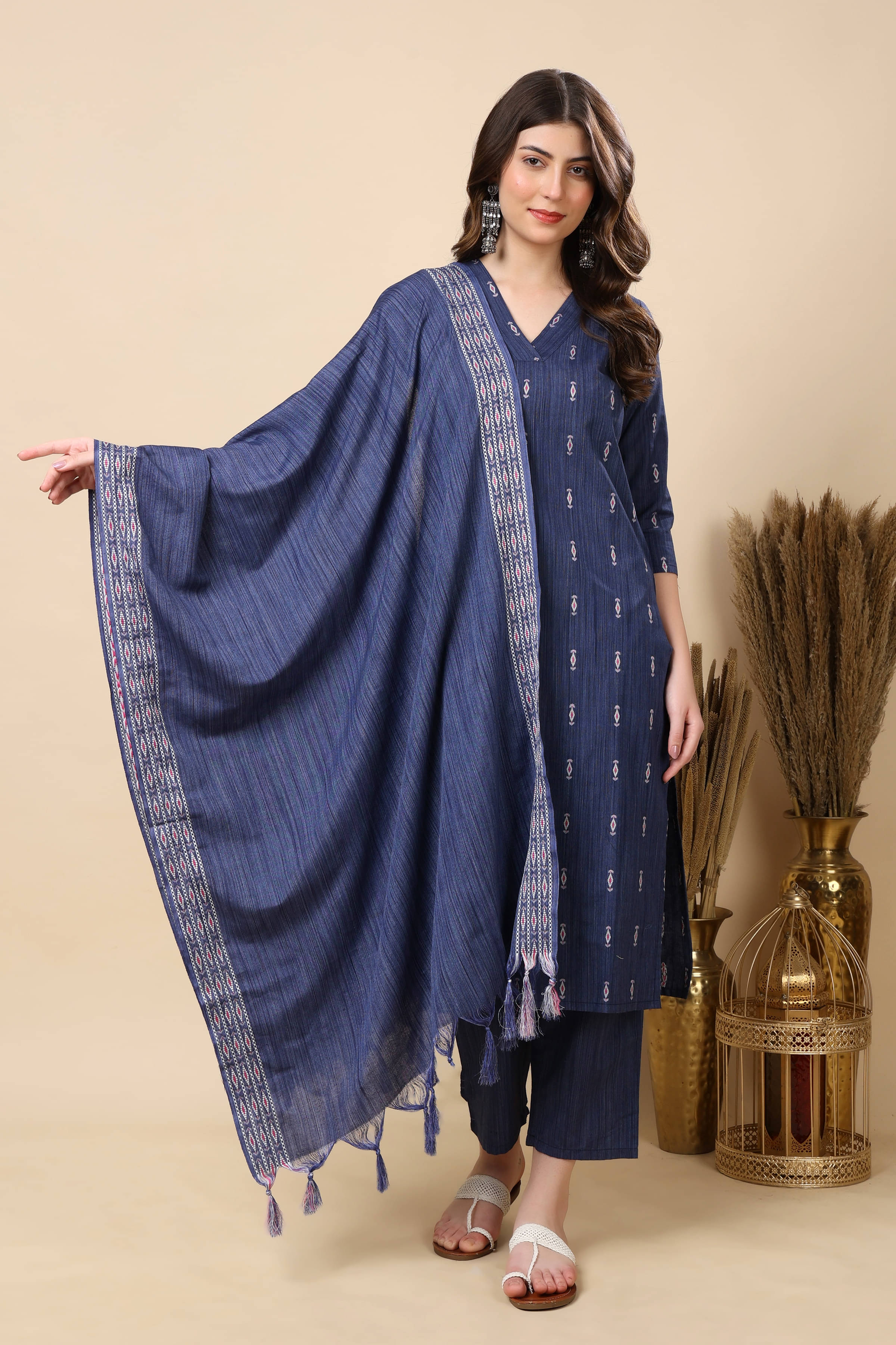    			FASHJONS 360 Women Cotton Printed Straight Kurti With Harems Pants ( Dark Blue )
