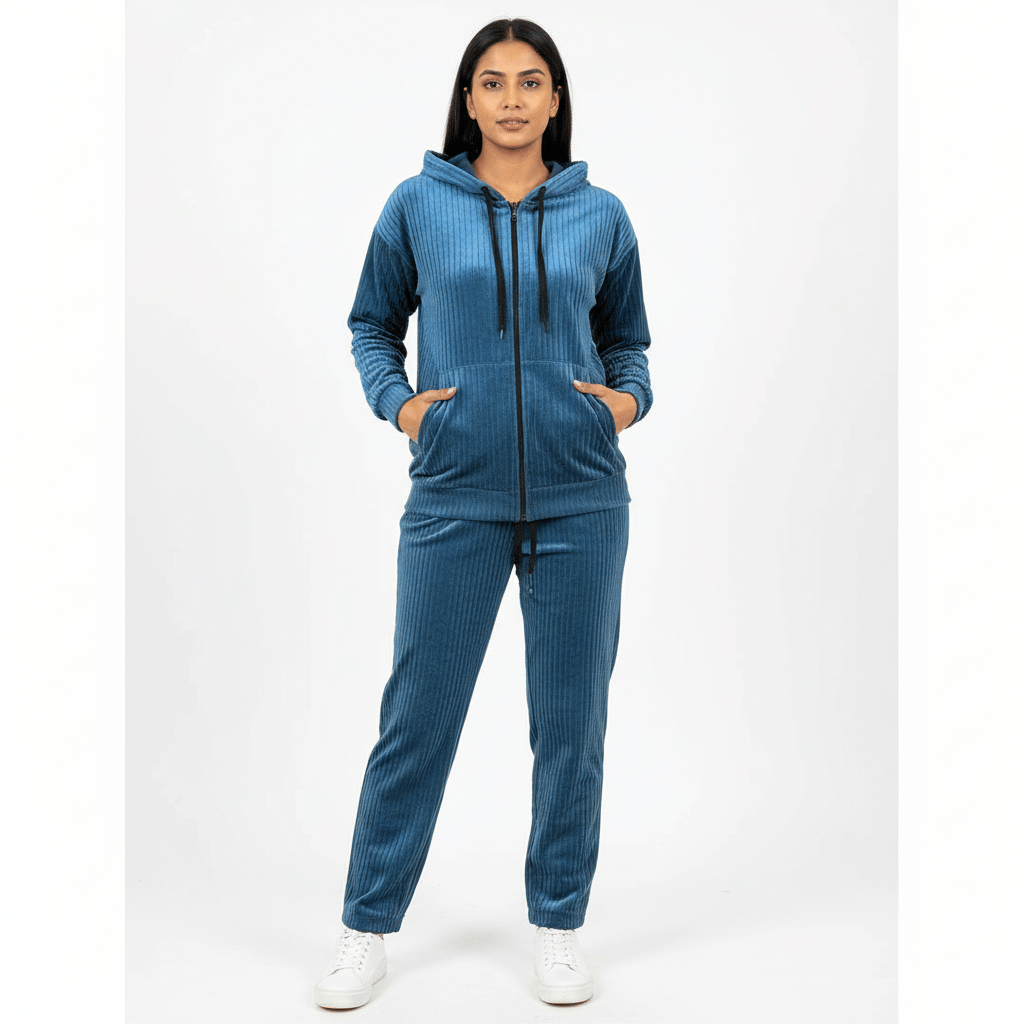     			HeteShe Women Self Design Sweatshirt With Trousers Co-Ord Set ( Teal )