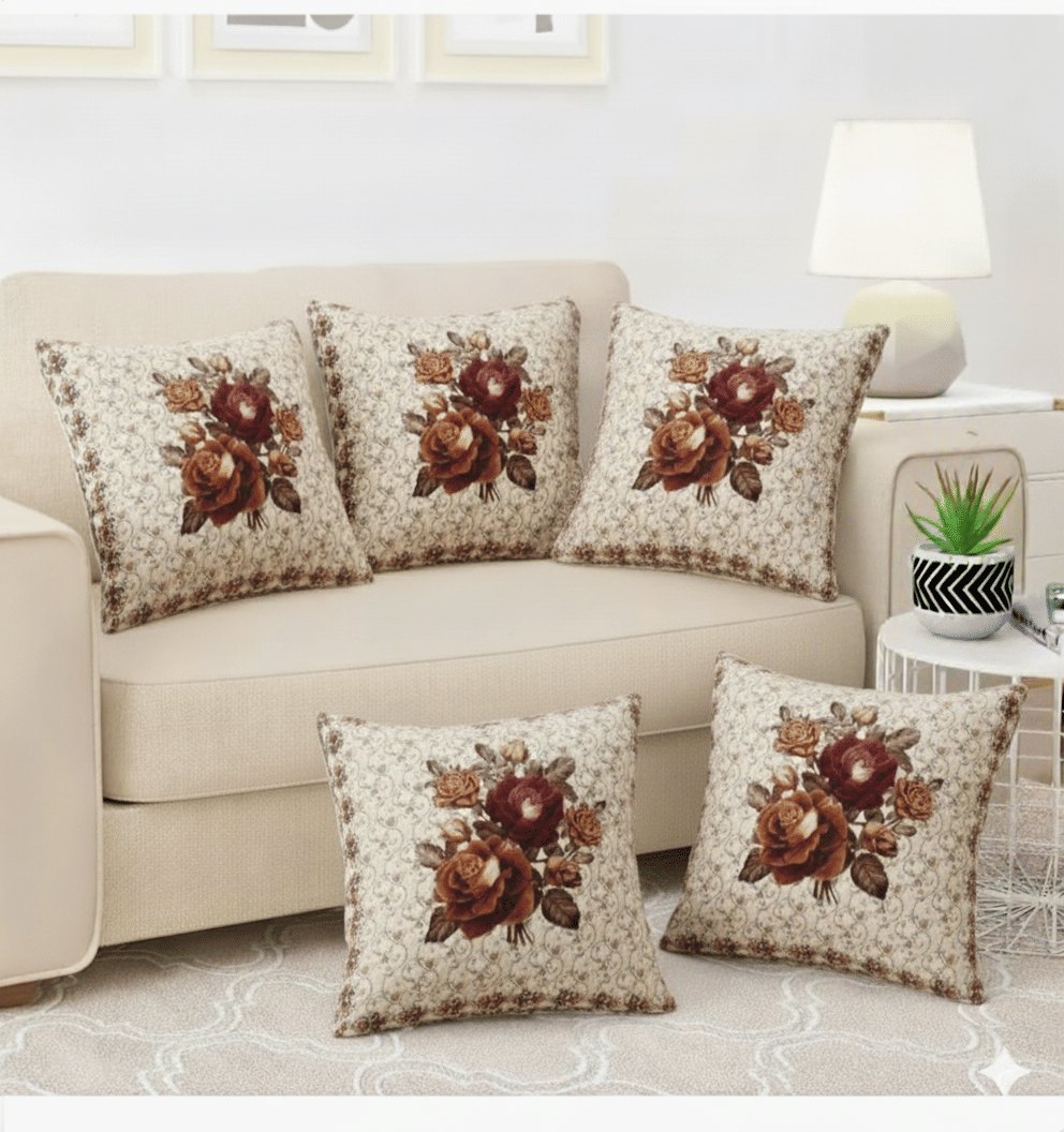     			Hombella Set of 5 Velvet Floral Square Cushion Cover (40X40)cm - White