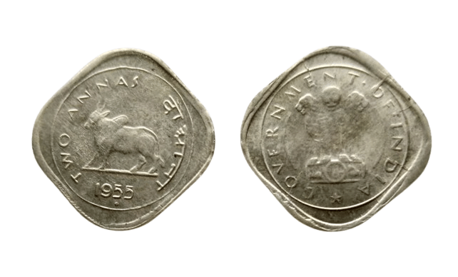     			INDIA REPUBLIC 1955 2 ANNA RARE BULL COIN