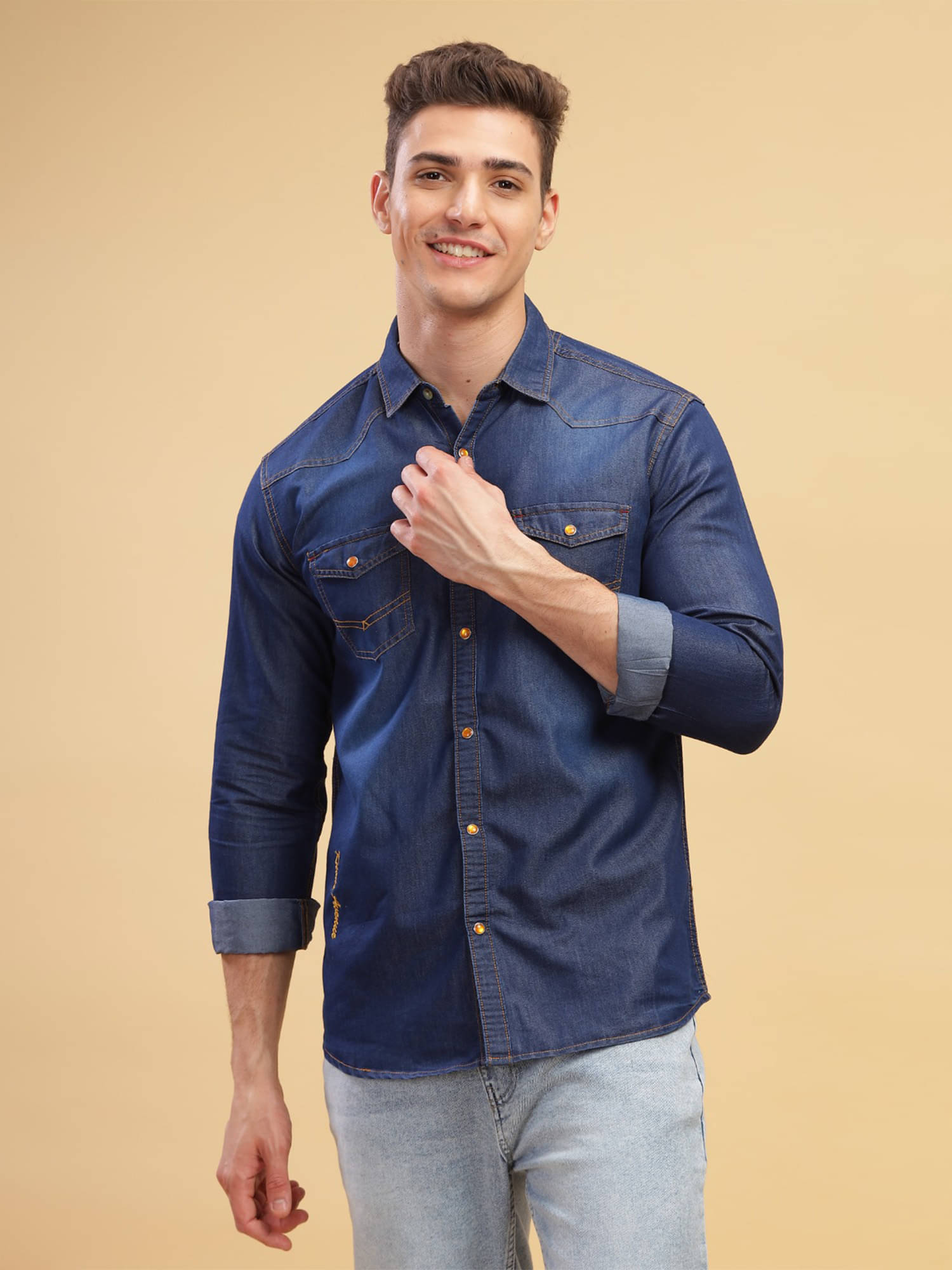     			Kuons Avenue Denim Regular Fit Solids Full Sleeves Men's Casual Shirt - Blue ( Pack of 1 )