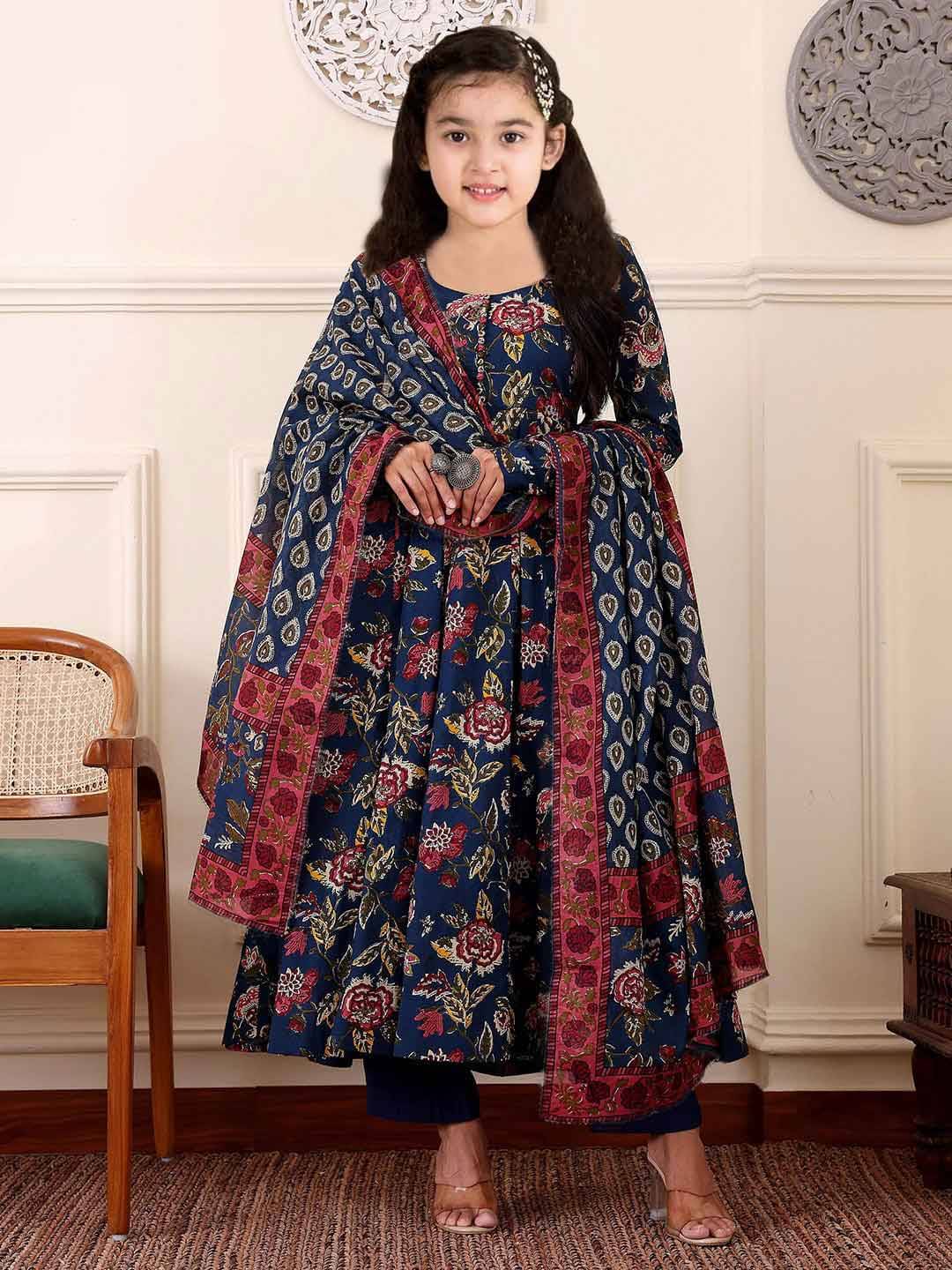     			Lady Shopi Girls Cotton Kurti with Pants ( Pack of 1 , Navy )