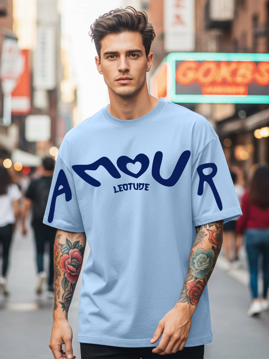 Leotude Men Cotton Blend Oversized Fit Printed T-Shirt ( Aqua Blue )     			Leotude Men Cotton Blend Oversized Fit Printed T-Shirt ( Aqua Blue )