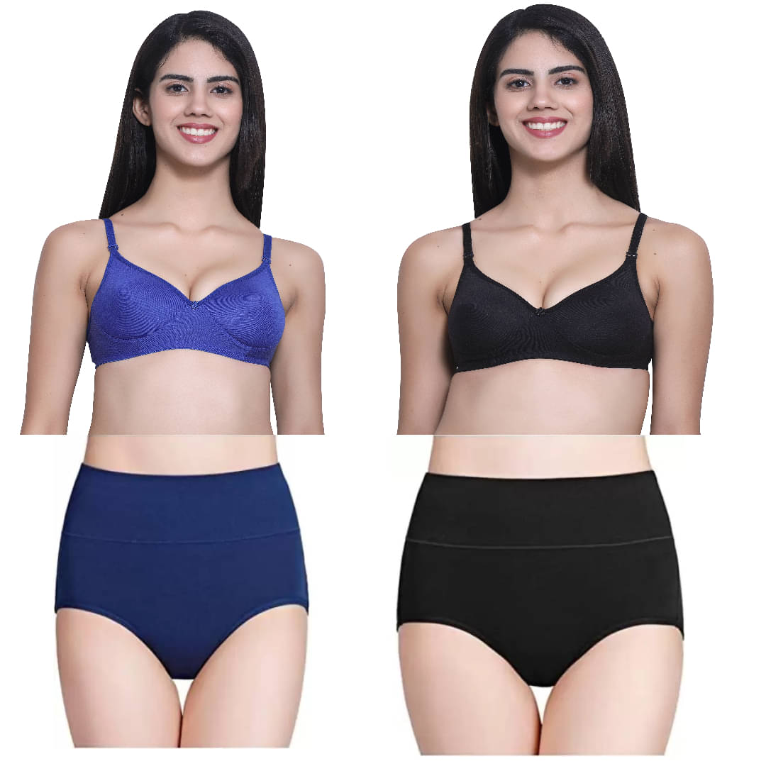     			Louis Craft Cotton Blend Non Padded Bra & Panty Set ( Multicolor1 , Pack of 2 )