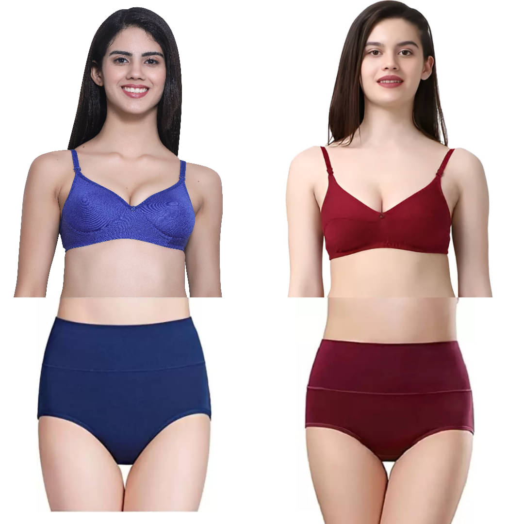     			Louis Craft Cotton Blend Non Padded Bra & Panty Set ( Multicolor , Pack of 2 )