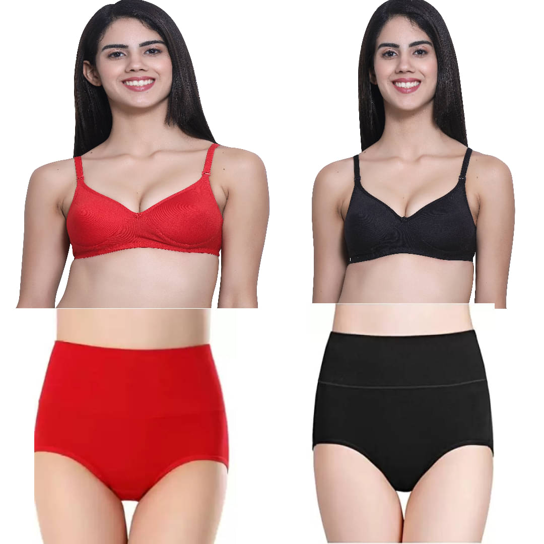     			Louis Craft Cotton Blend Non Padded Bra & Panty Set ( Multicolor4 , Pack of 2 )