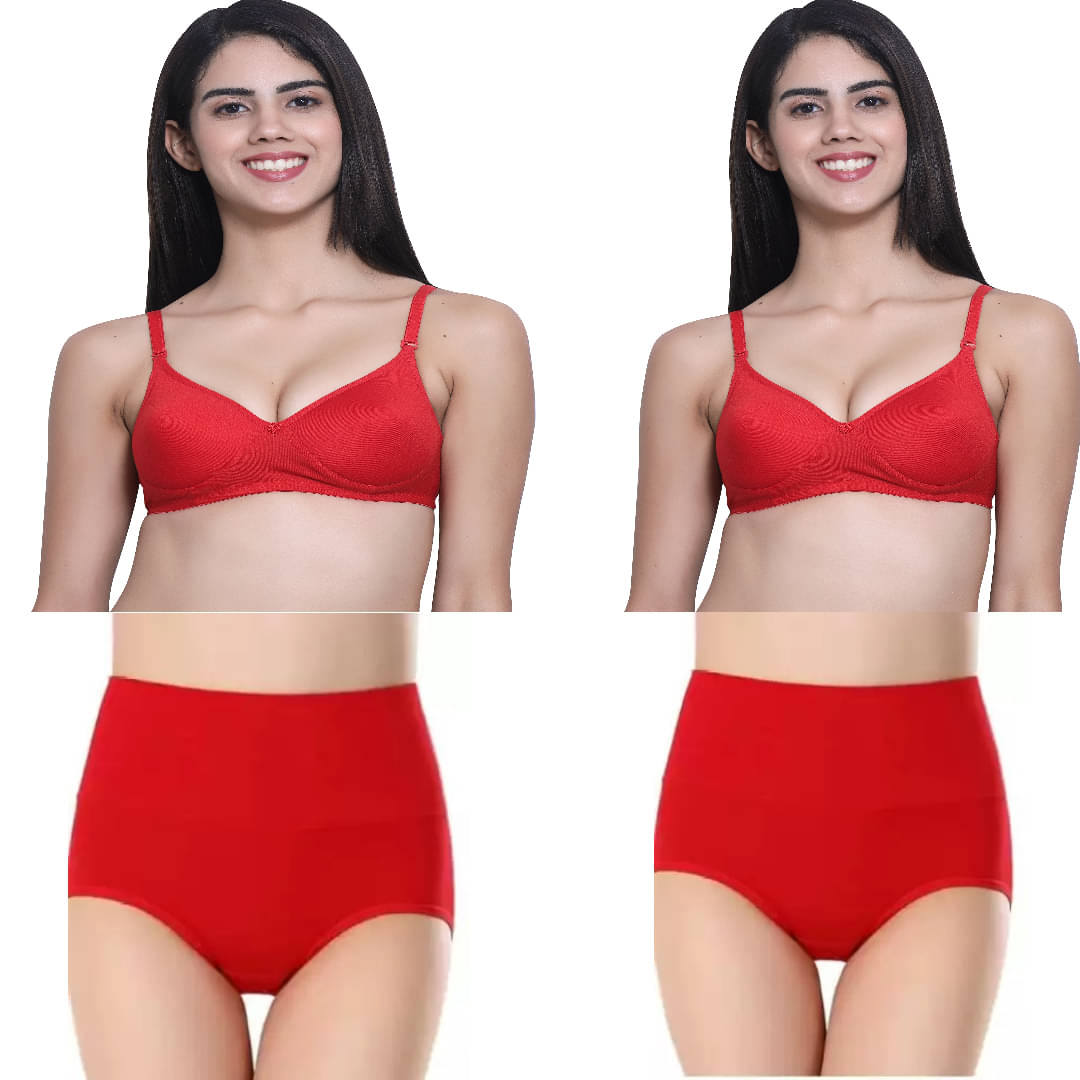 Louis Craft Cotton Blend Non Padded Bra & Panty Set ( Red , Pack of 2 ) Louis Craft Cotton Blend Non Padded Bra & Panty Set ( Red , Pack of 2 )