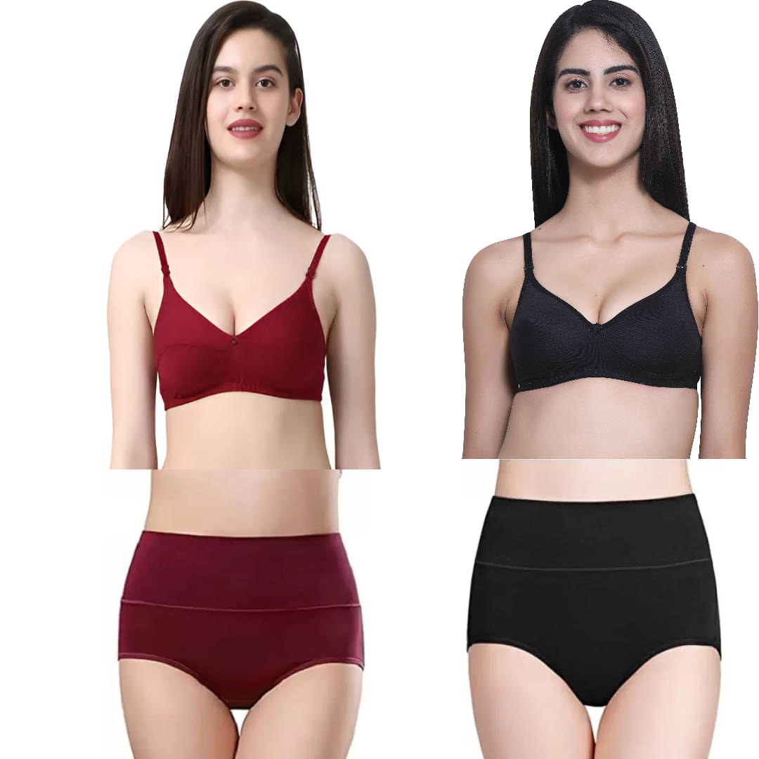     			Louis Craft Cotton Blend Non Padded Bra & Panty Set ( Multicolor5 , Pack of 2 )
