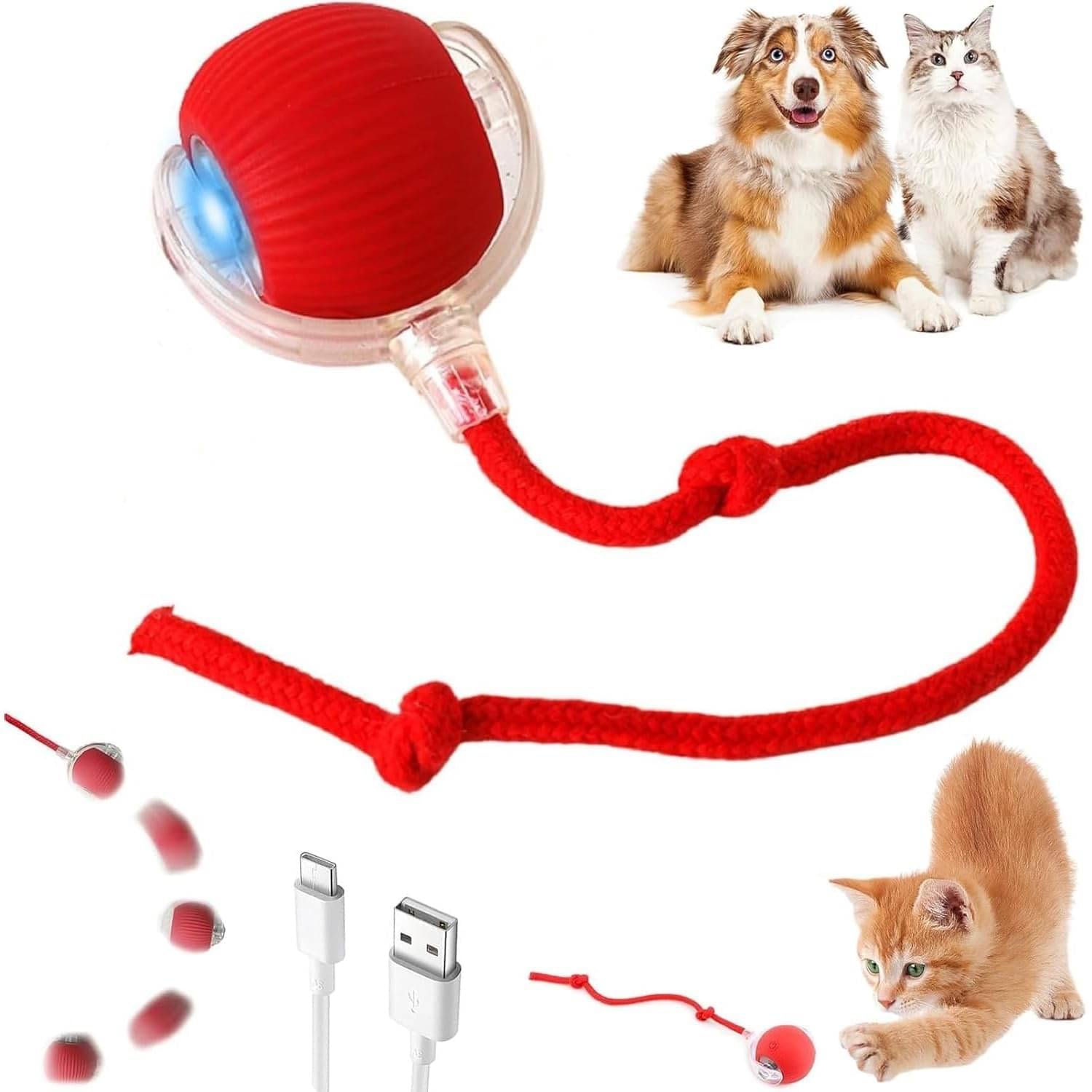     			MAQOiW Rolling Ball, Interactive Cat Toys Rolling Ball, Dog Toy Indestructible Smart Pet Chase Ball, Interactive Dog Ball Toy with Usb Rechargeable, Smart Automatic Rolling Ball for Small, Medium Dogs