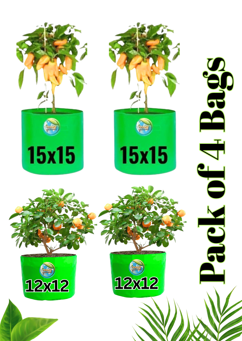     			MASHKI 12" x 12" - 2nos, 15" x 15" - 2nos, Pack of 4 Grow Bags for, Home Gardening, Plant Bags Grow Bag