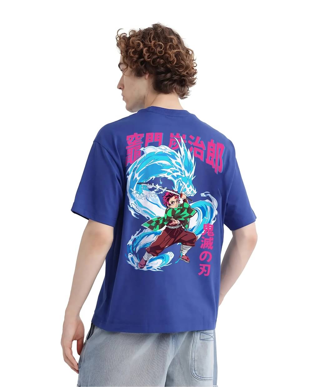     			MEGAKART Men 100% Cotton Oversized Fit Printed T-Shirt ( Blue )