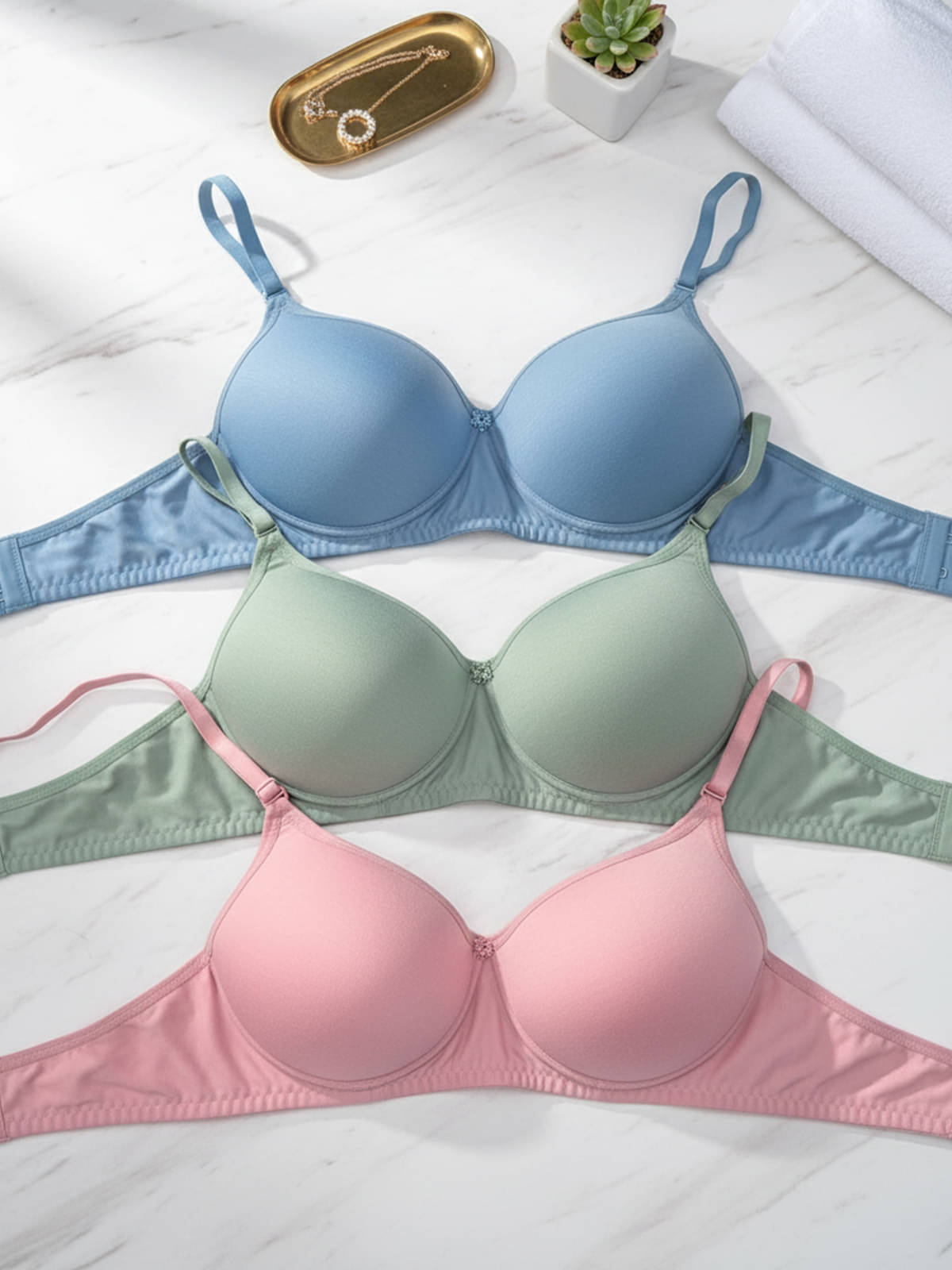    			MOONDUSK Pack of 3 Cotton Blend Lightly Padded T-Shirt Bra For Women ( Multicolor )