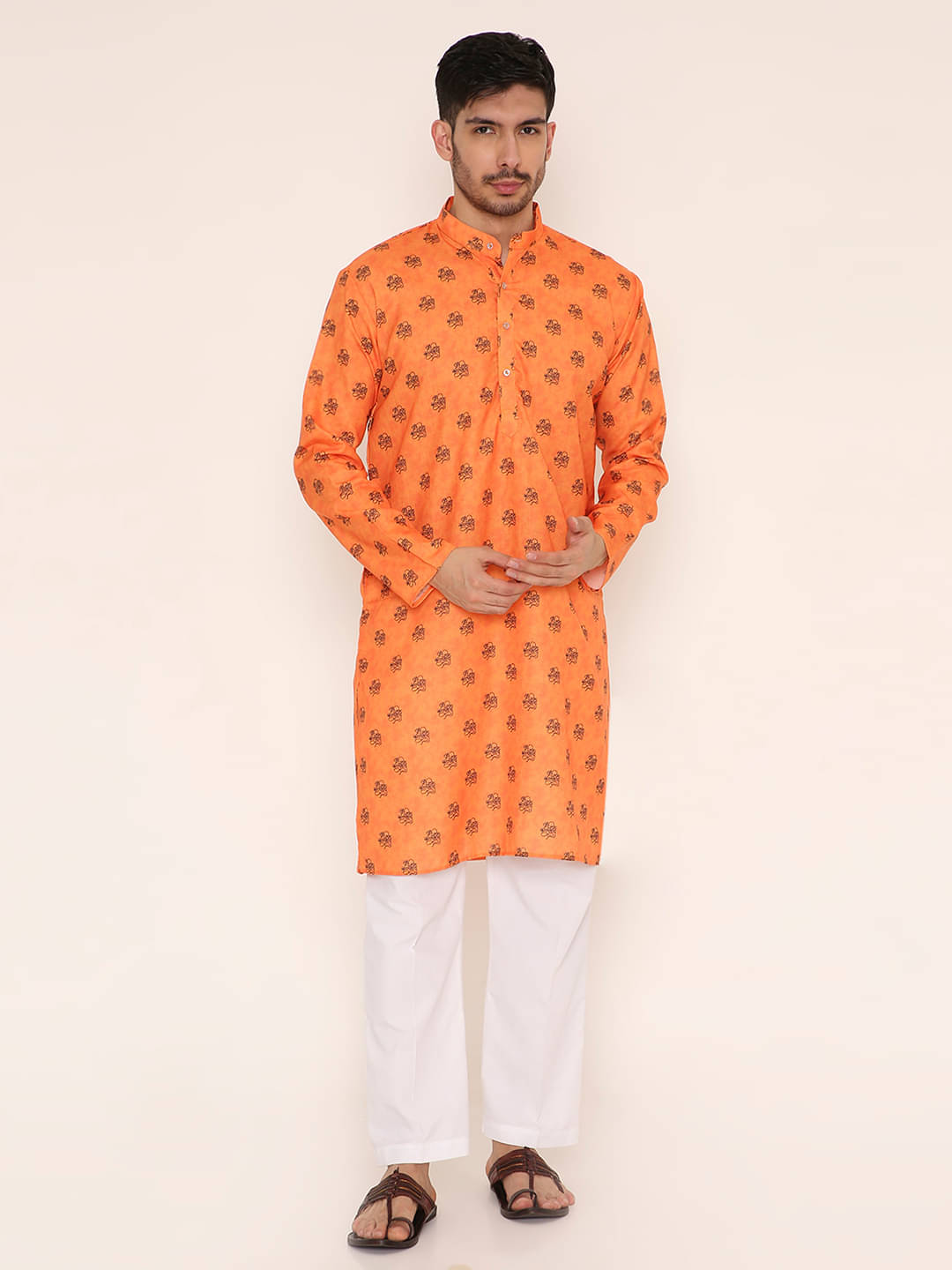 Maharaja Orange Blended Fabric Regular Fit Men's Kurta Pyjama Set ( Pack of 1 ) Maharaja Orange Blended Fabric Regular Fit Men's Kurta Pyjama Set ( Pack of 1 )