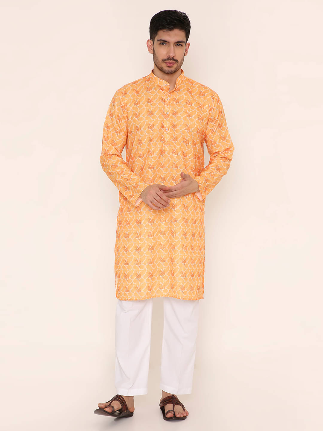 Maharaja Orange Blended Fabric Regular Fit Men's Kurta Pyjama Set ( Pack of 1 ) Maharaja Orange Blended Fabric Regular Fit Men's Kurta Pyjama Set ( Pack of 1 )
