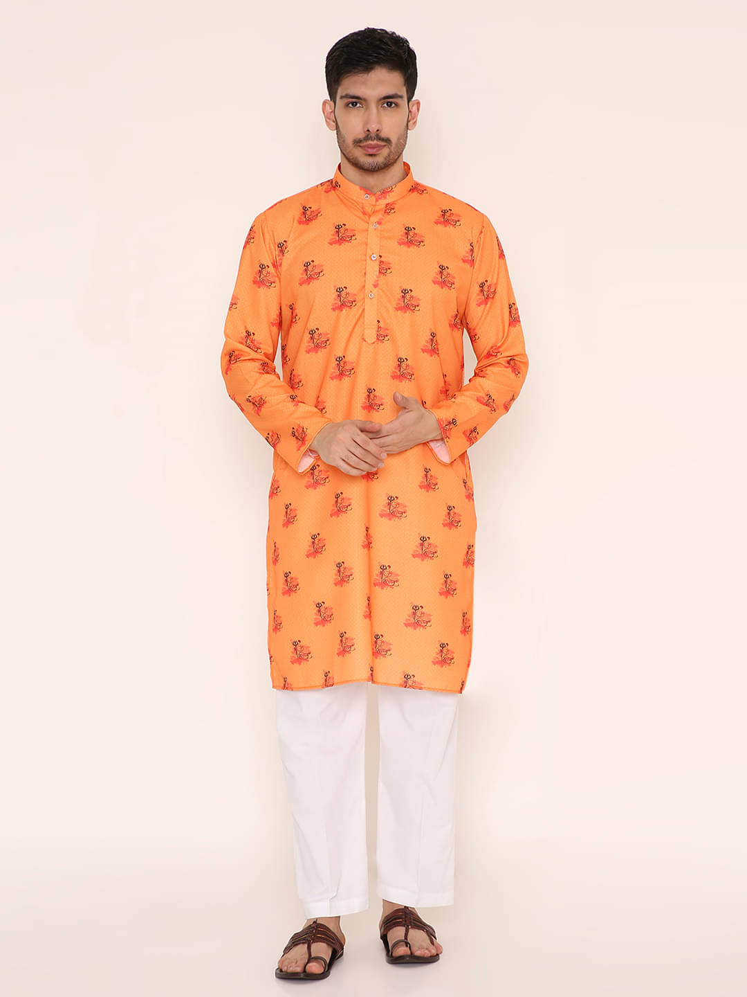 Maharaja Orange Blended Fabric Regular Fit Men's Kurta Pyjama Set ( Pack of 1 ) Maharaja Orange Blended Fabric Regular Fit Men's Kurta Pyjama Set ( Pack of 1 )