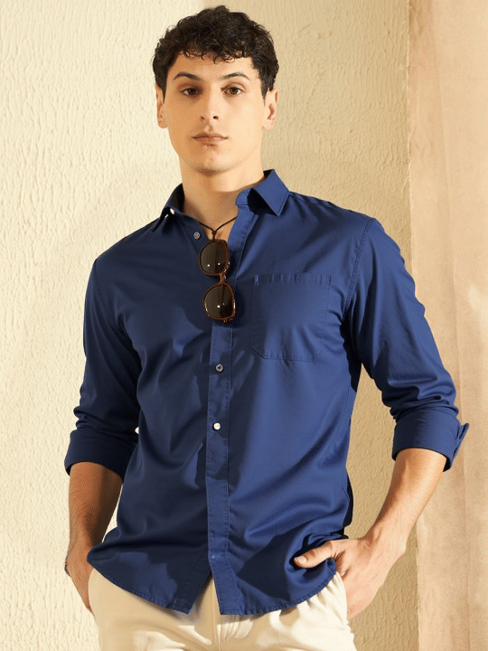 NEW-18 100% Cotton Regular Fit Solids Full Sleeves Men's Casual Shirt - Navy ( Pack of 1 ) NEW-18 100% Cotton Regular Fit Solids Full Sleeves Men's Casual Shirt - Navy ( Pack of 1 )