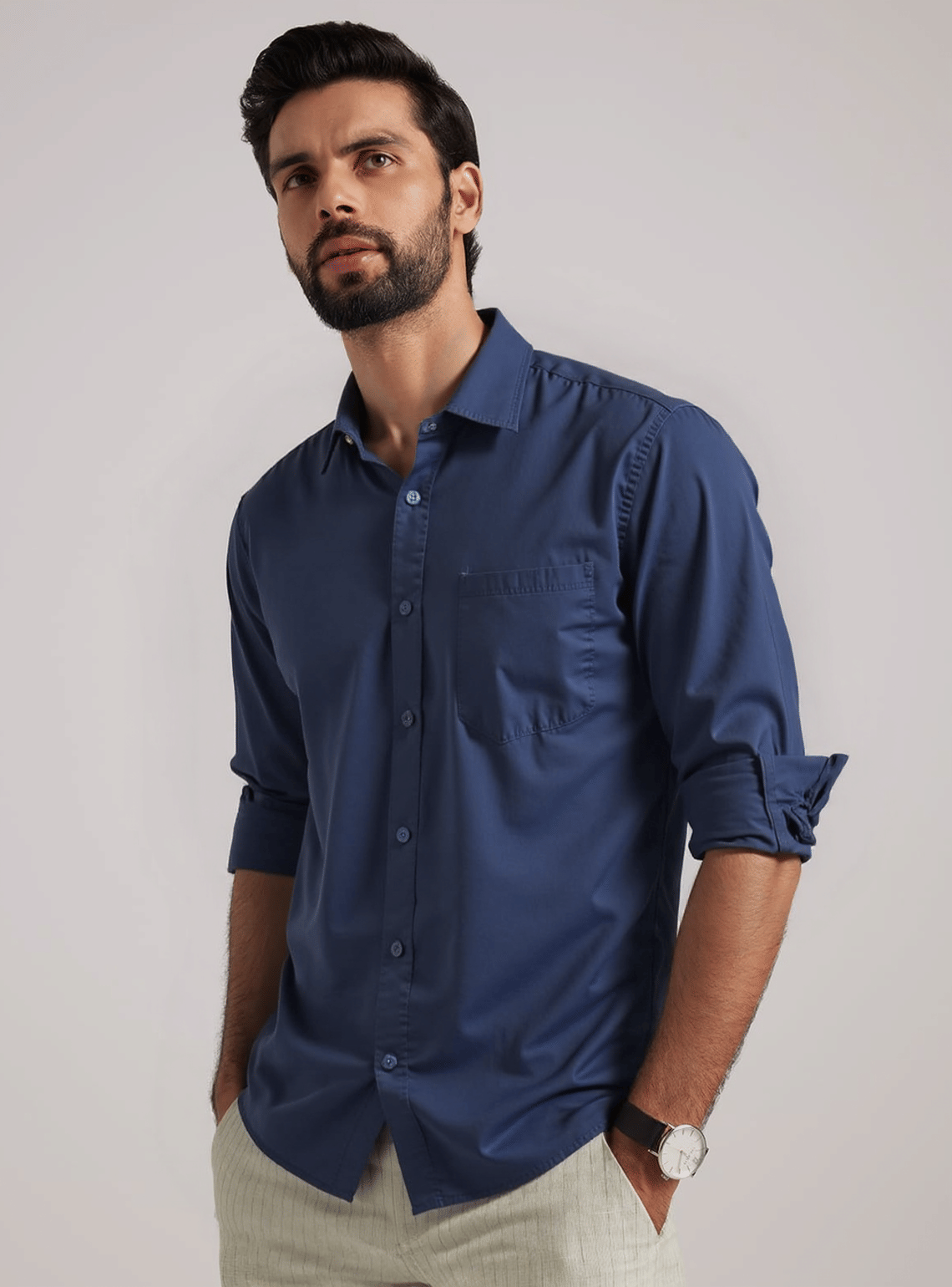 NEW-18 100% Cotton Regular Fit Solids Full Sleeves Men's Casual Shirt - Navy ( Pack of 1 ) NEW-18 100% Cotton Regular Fit Solids Full Sleeves Men's Casual Shirt - Navy ( Pack of 1 )