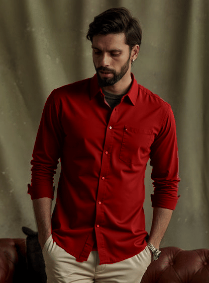     			NEW-18 100% Cotton Regular Fit Solids Full Sleeves Men's Casual Shirt - Red ( Pack of 1 )