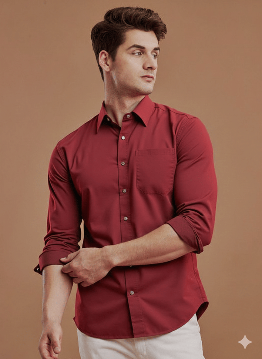     			NEW-18 100% Cotton Regular Fit Solids Full Sleeves Men's Casual Shirt - Red ( Pack of 1 )
